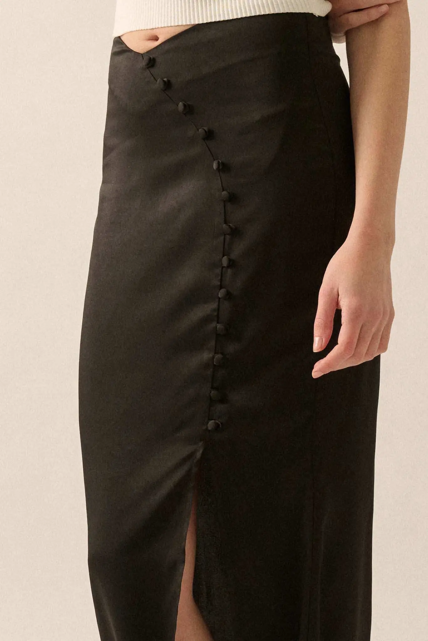 Learning Curve Matte Satin Buttoned Maxi Skirt - Image 5