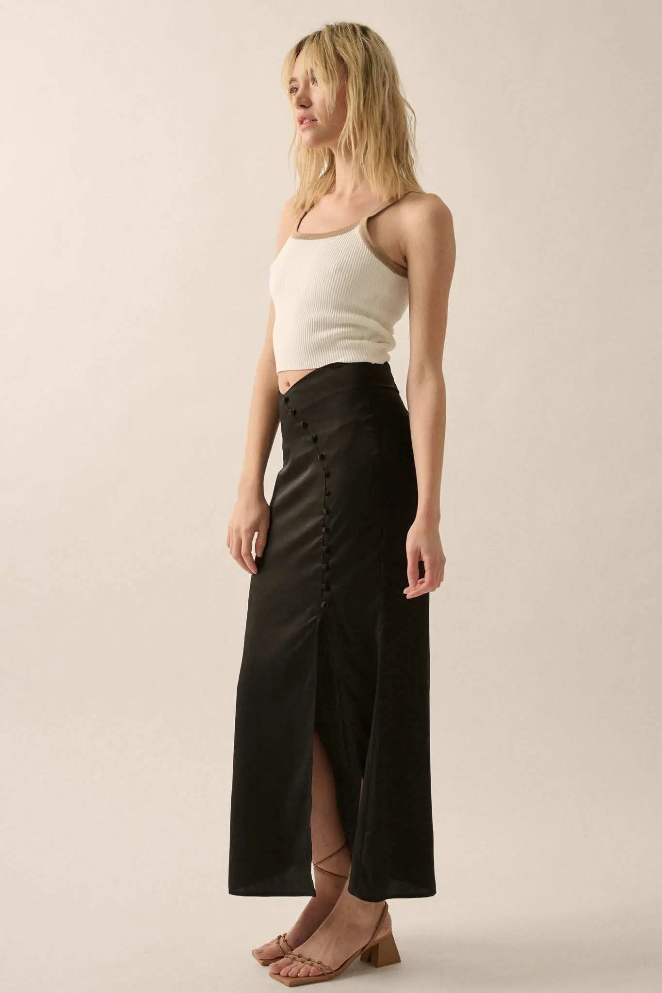 Learning Curve Matte Satin Buttoned Maxi Skirt - Image 6