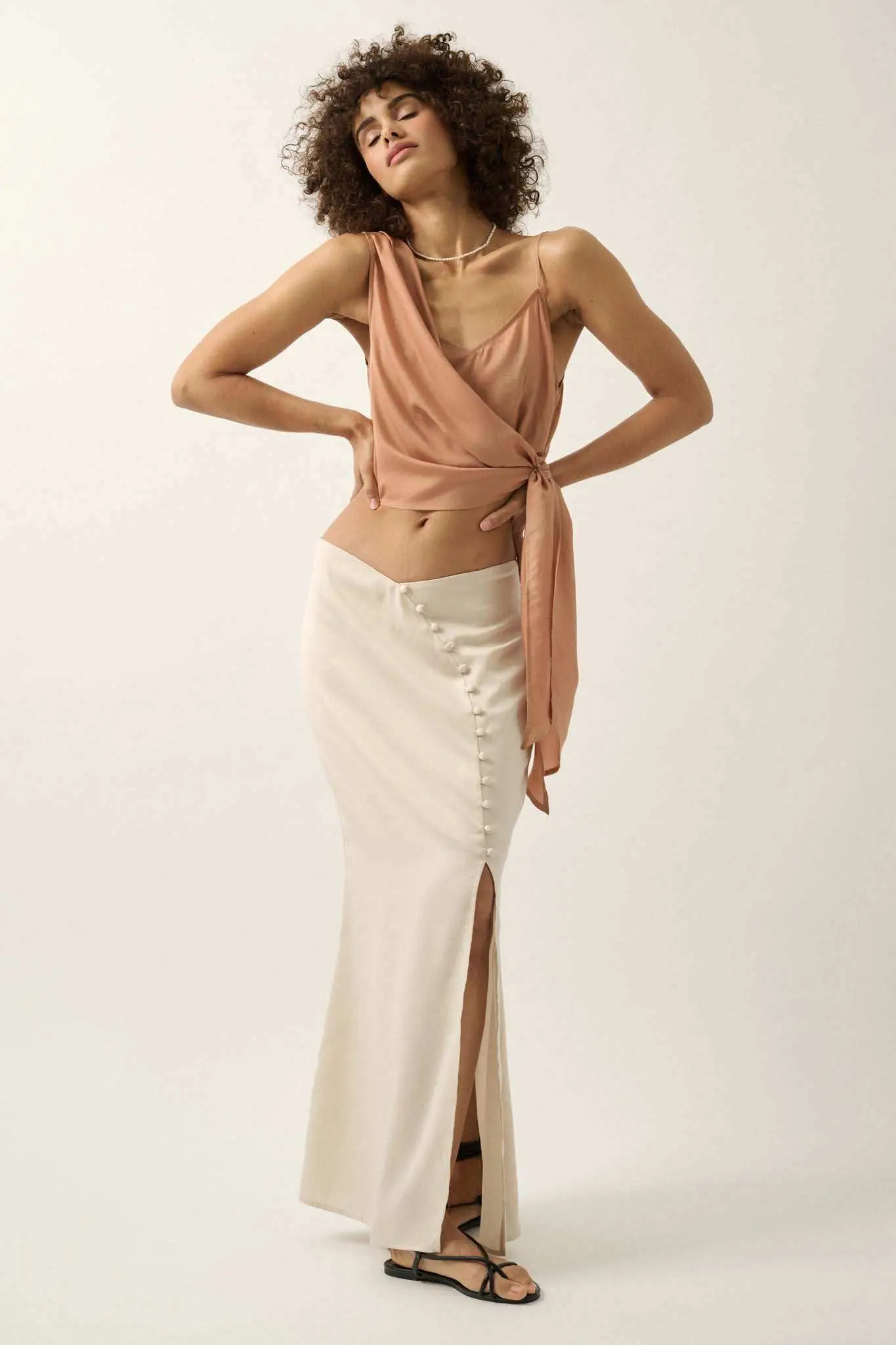 Learning Curve Matte Satin Buttoned Maxi Skirt - Image 8