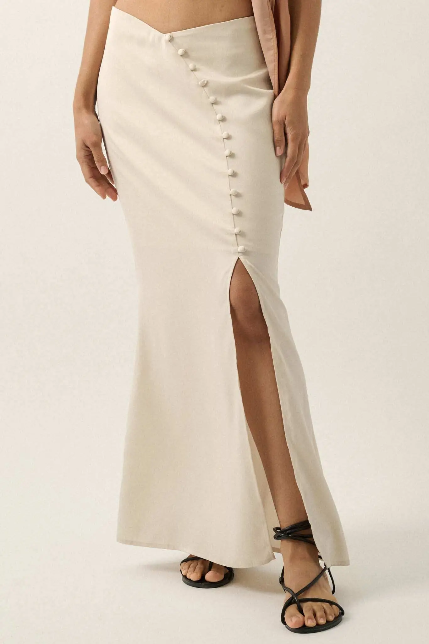Learning Curve Matte Satin Buttoned Maxi Skirt - Image 9