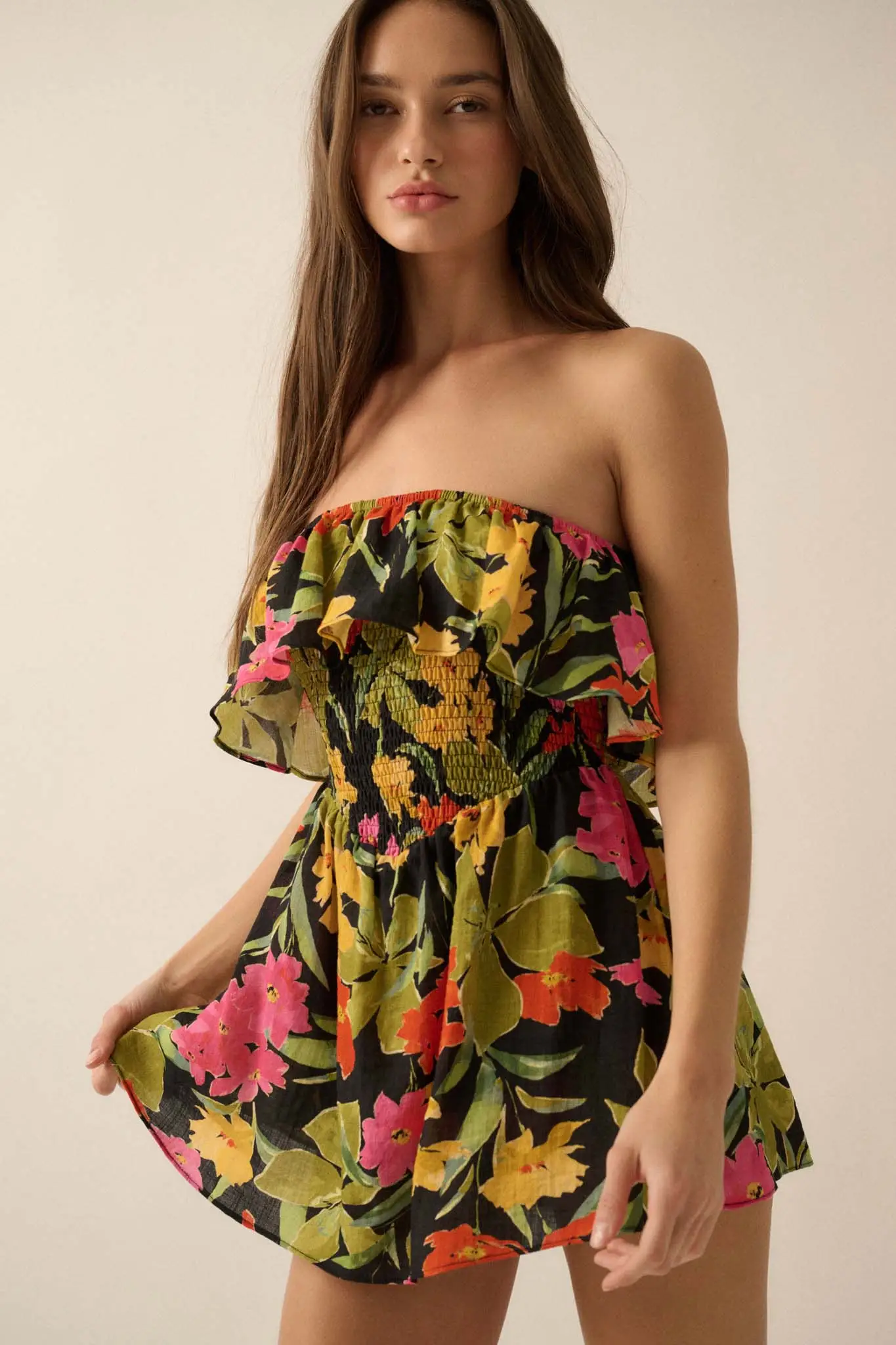 Lei'd Back Tropical Floral Strapless Romper - Image 13