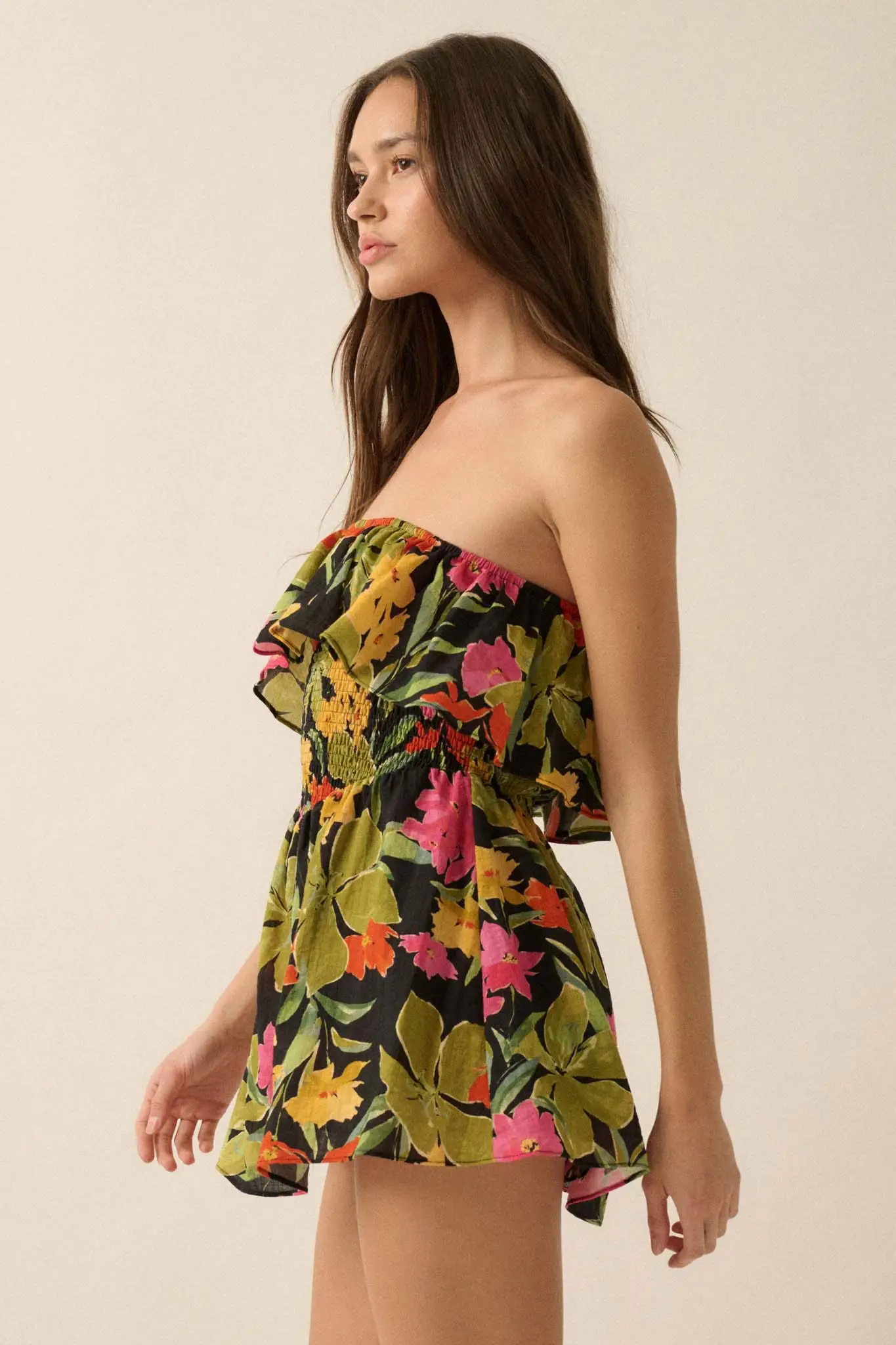 Lei'd Back Tropical Floral Strapless Romper - Image 14