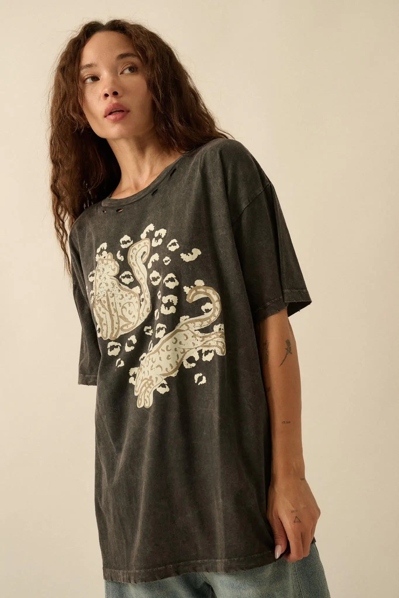 Leopard Lounge Distressed Oversize Graphic Tee