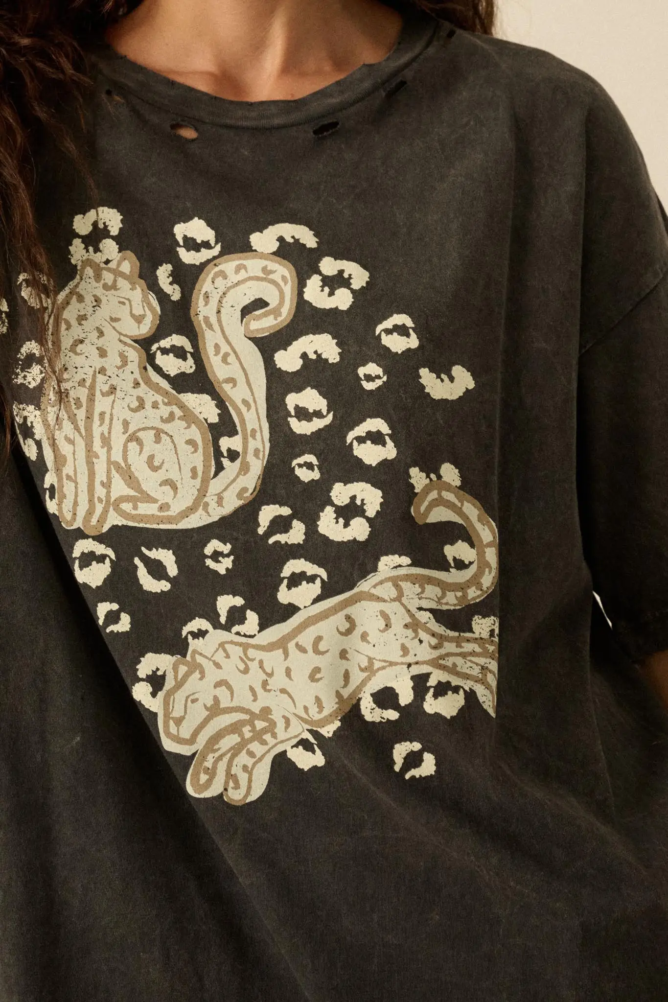 Leopard Lounge Distressed Oversize Graphic Tee - Image 2