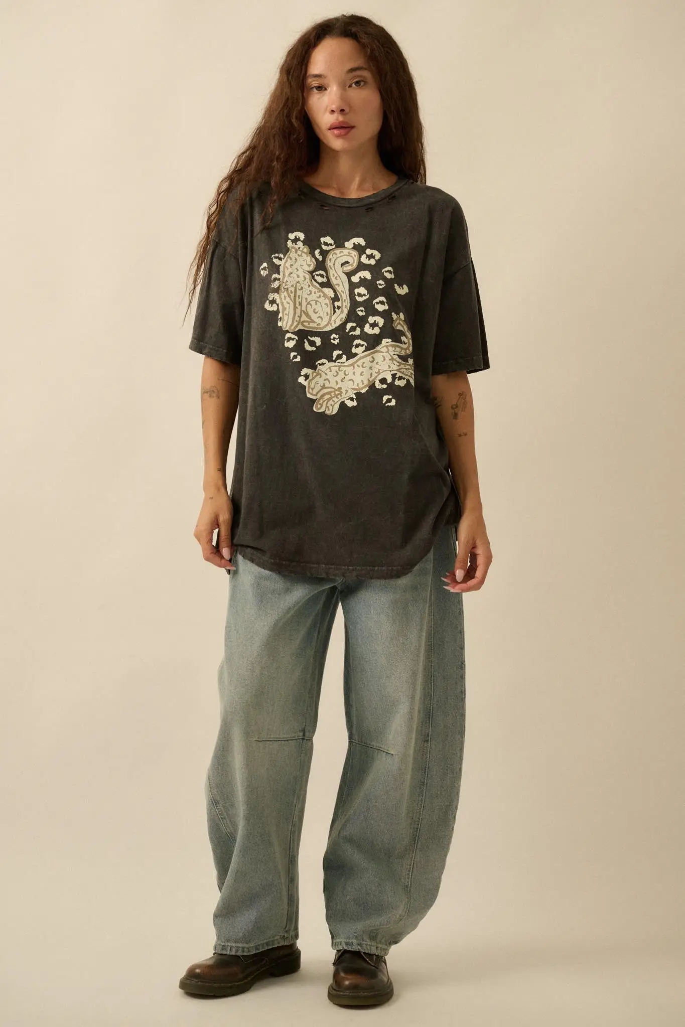 Leopard Lounge Distressed Oversize Graphic Tee - Image 3