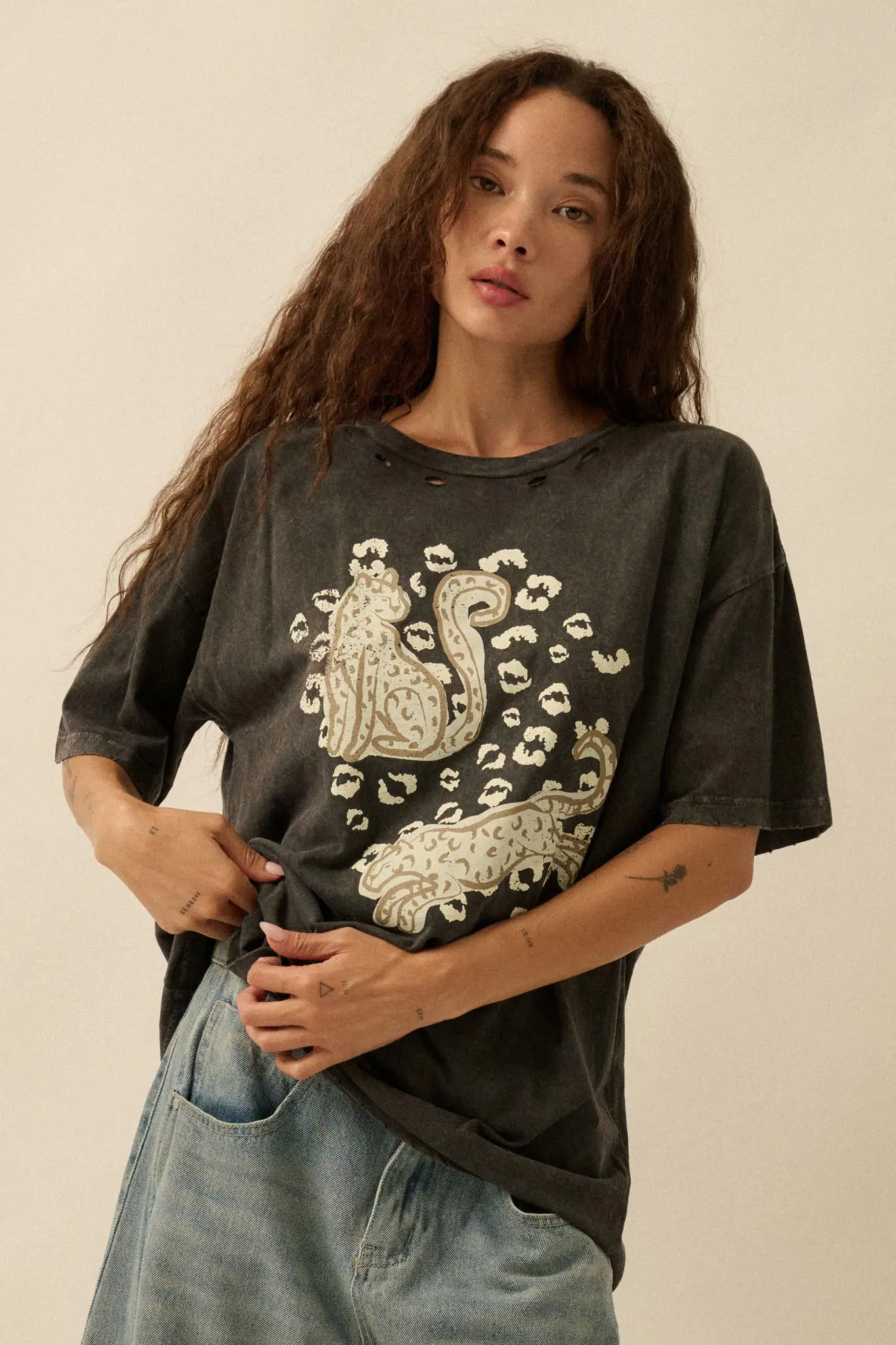 Leopard Lounge Distressed Oversize Graphic Tee - Image 4