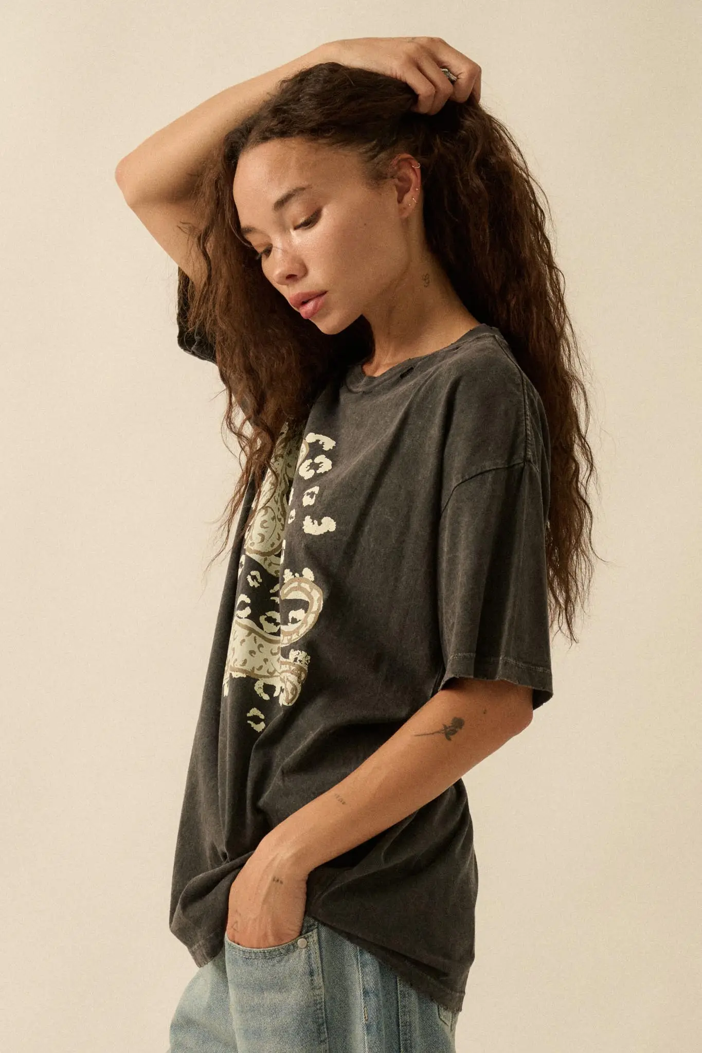 Leopard Lounge Distressed Oversize Graphic Tee - Image 5