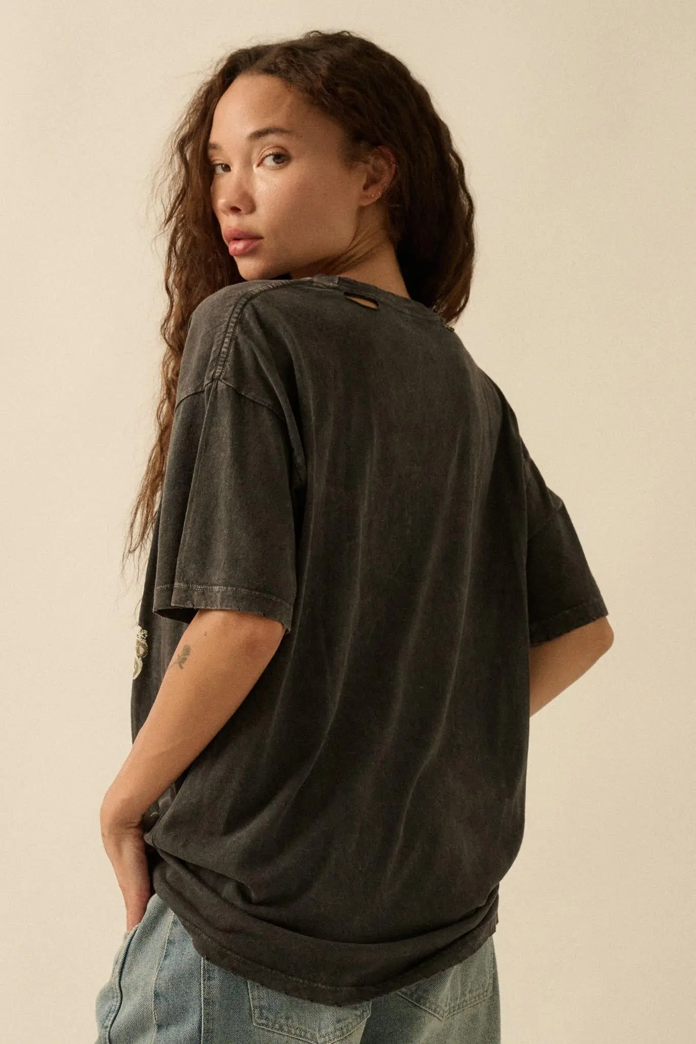 Leopard Lounge Distressed Oversize Graphic Tee - Image 6