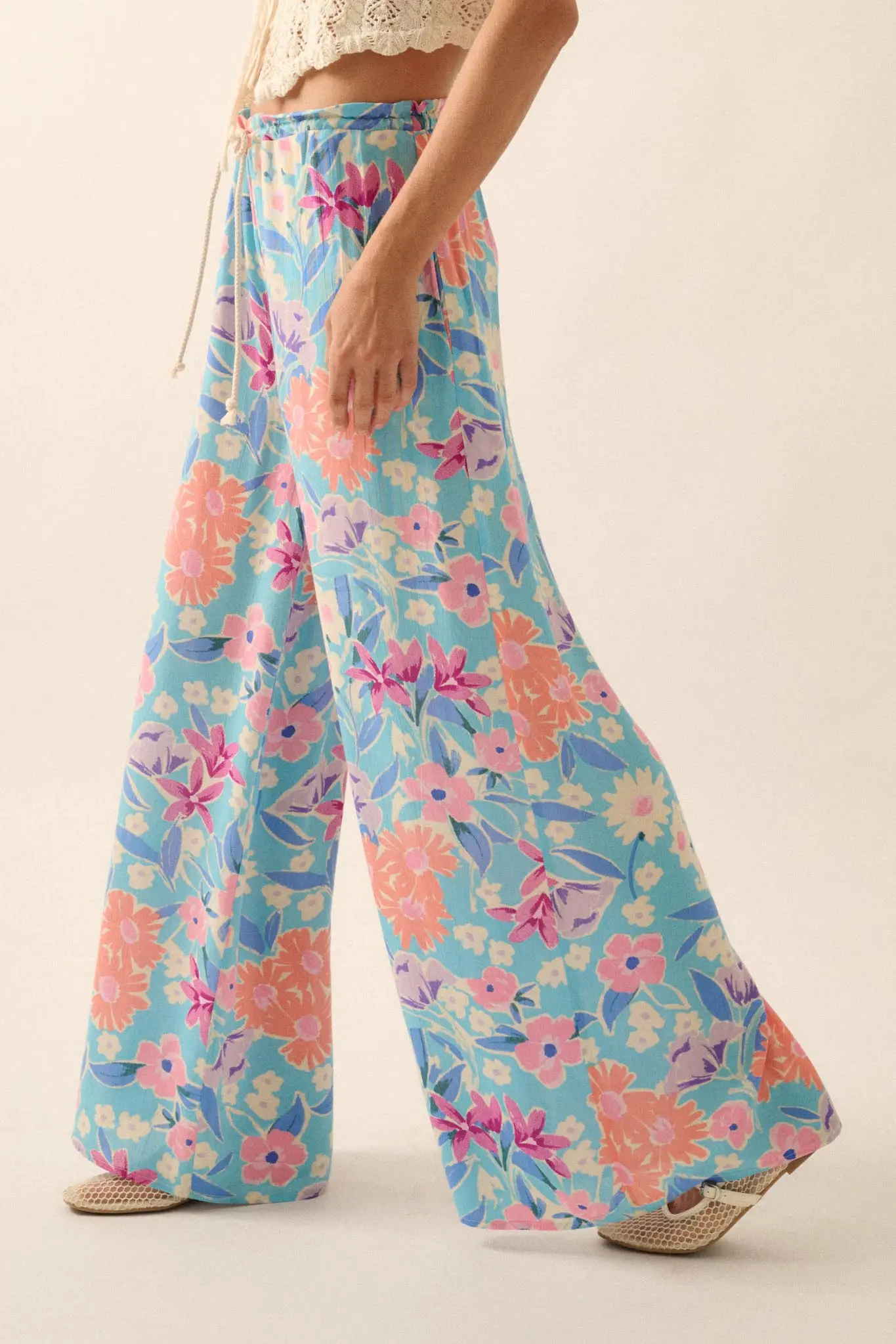 Let It Grow Floral Crepe Wide-Leg Drawstring Pants - Image 5