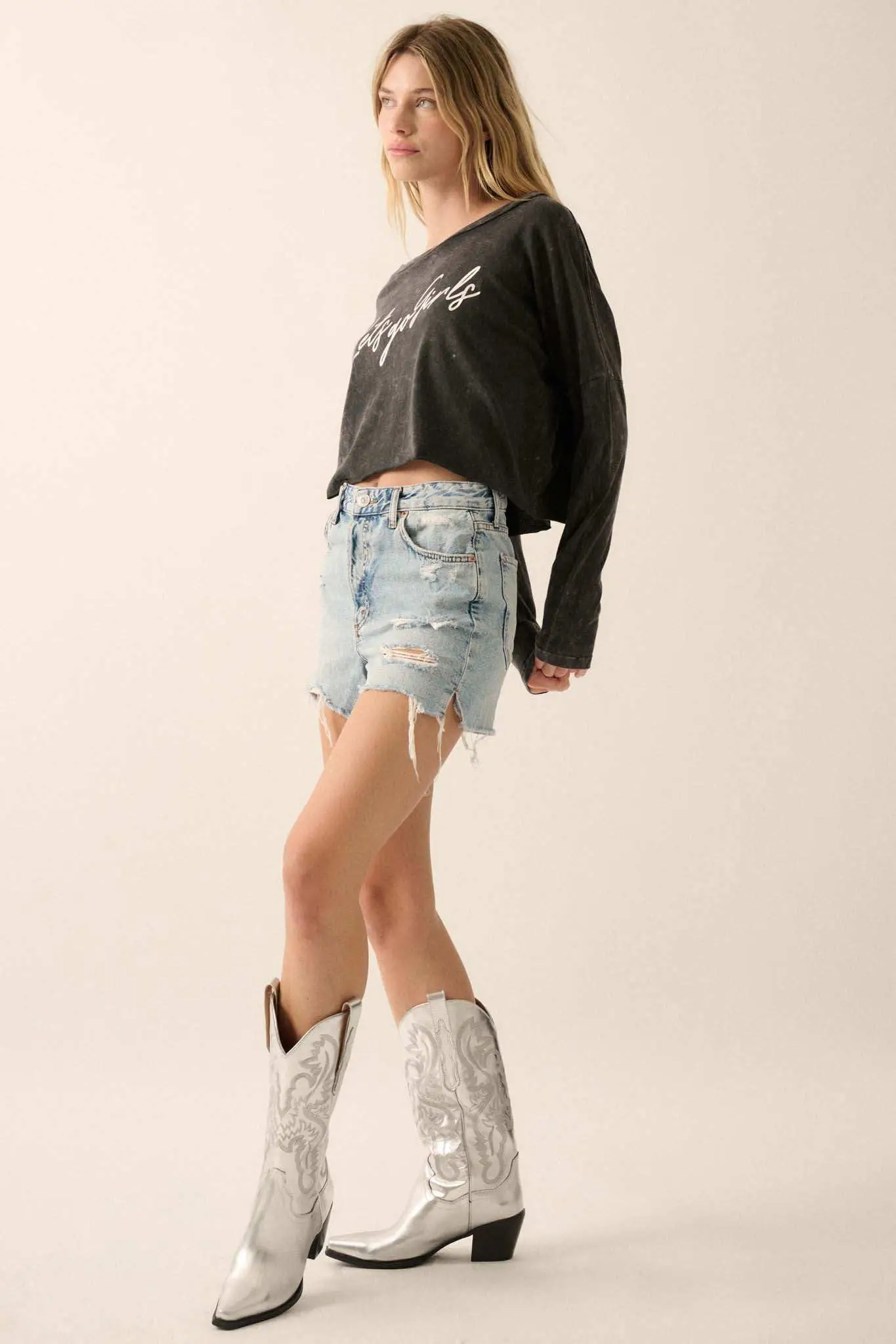 Let's Go Girls Cropped Long-Sleeve Foil Graphic Tee - Image 6