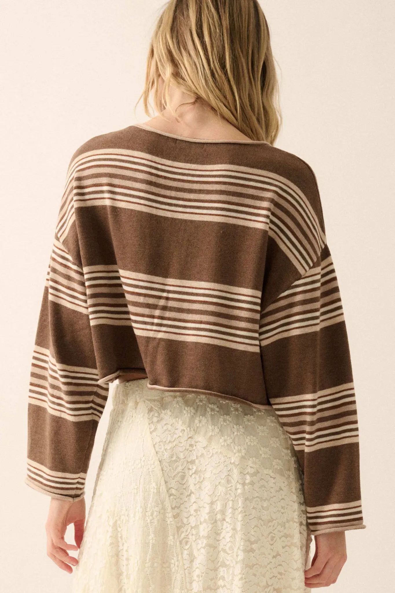 Level Best Striped Rolled-Edge Cropped Sweater - Image 2