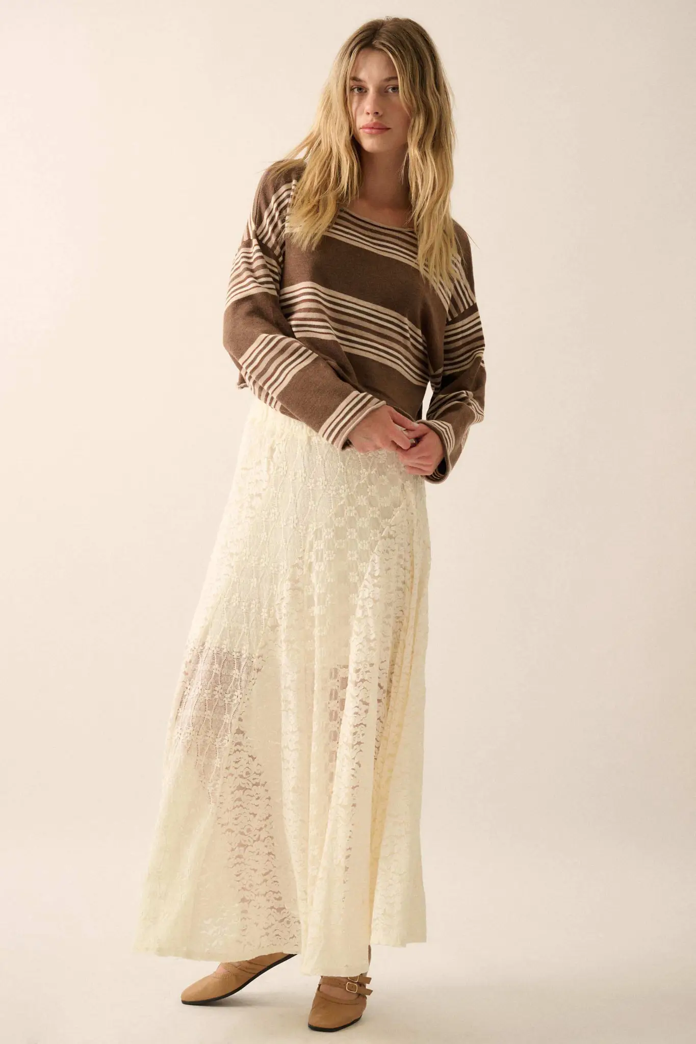 Level Best Striped Rolled-Edge Cropped Sweater - Image 3