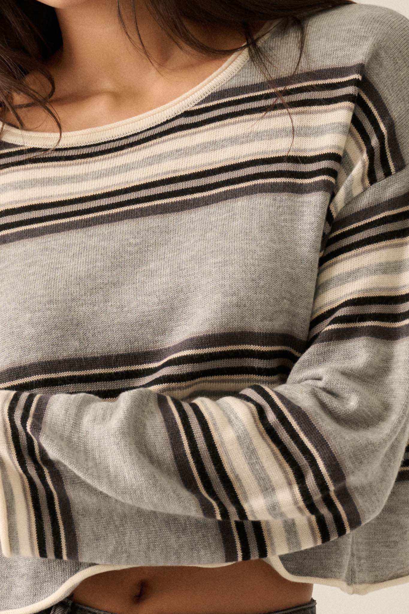 Level Best Striped Rolled-Edge Cropped Sweater - Image 8