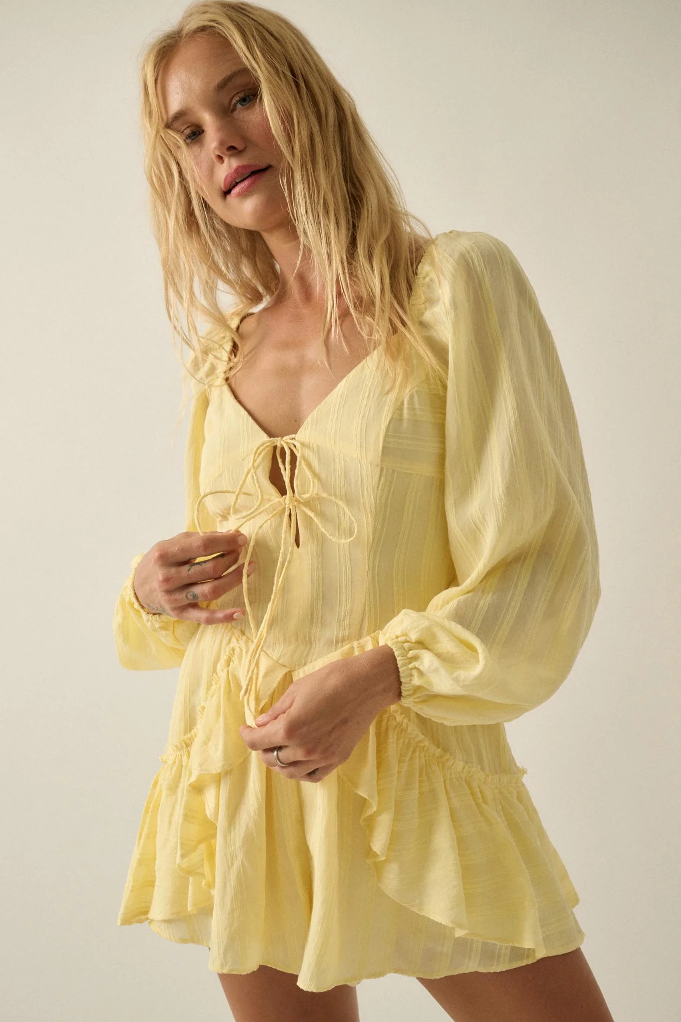 Life Is Sweet Striped Ruffle Tie-Front Romper - Image 13