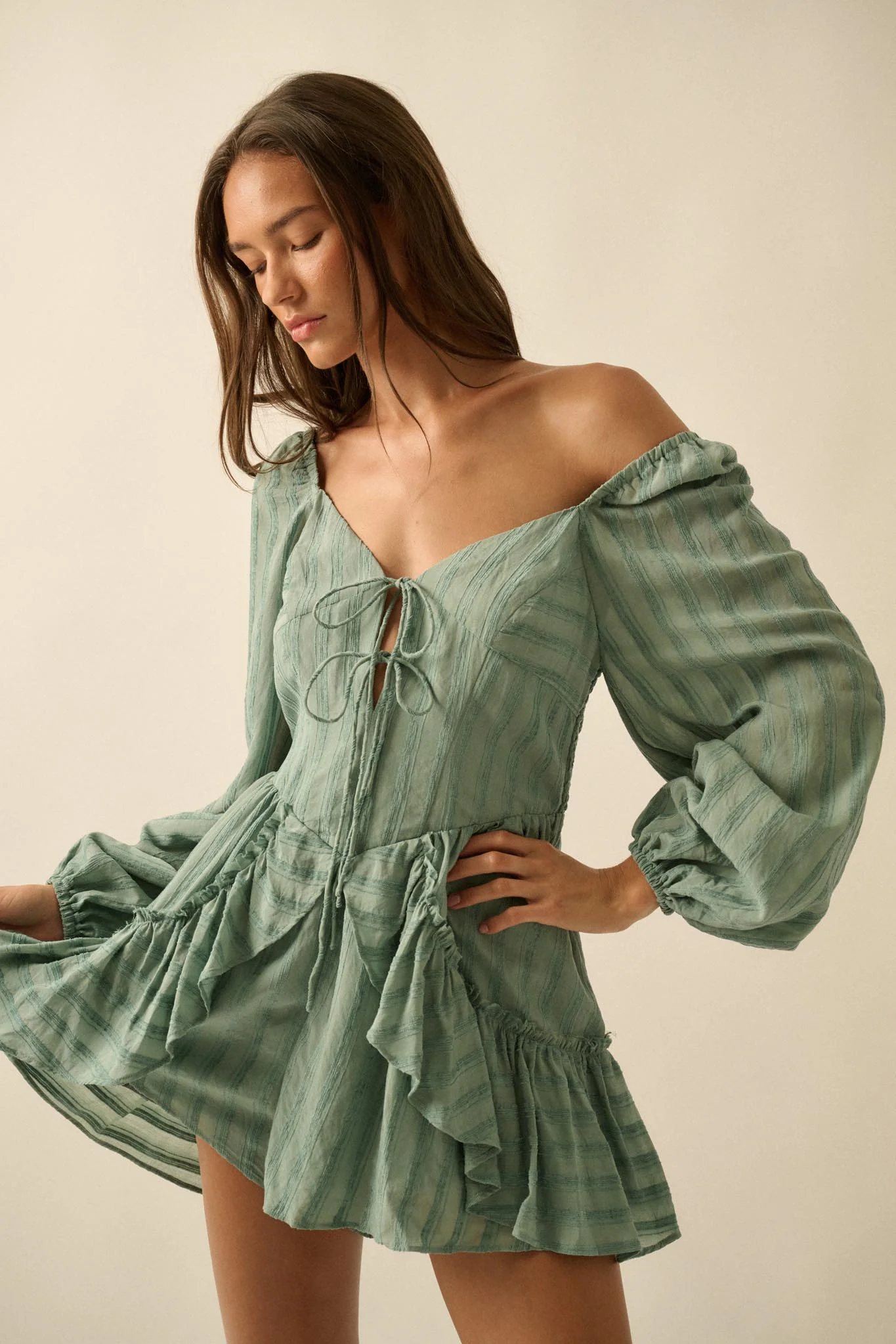 Life Is Sweet Striped Ruffle Tie-Front Romper - Image 4