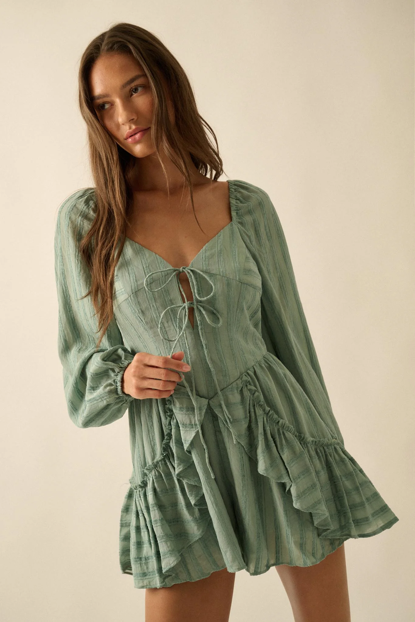 Life Is Sweet Striped Ruffle Tie-Front Romper - Image 6
