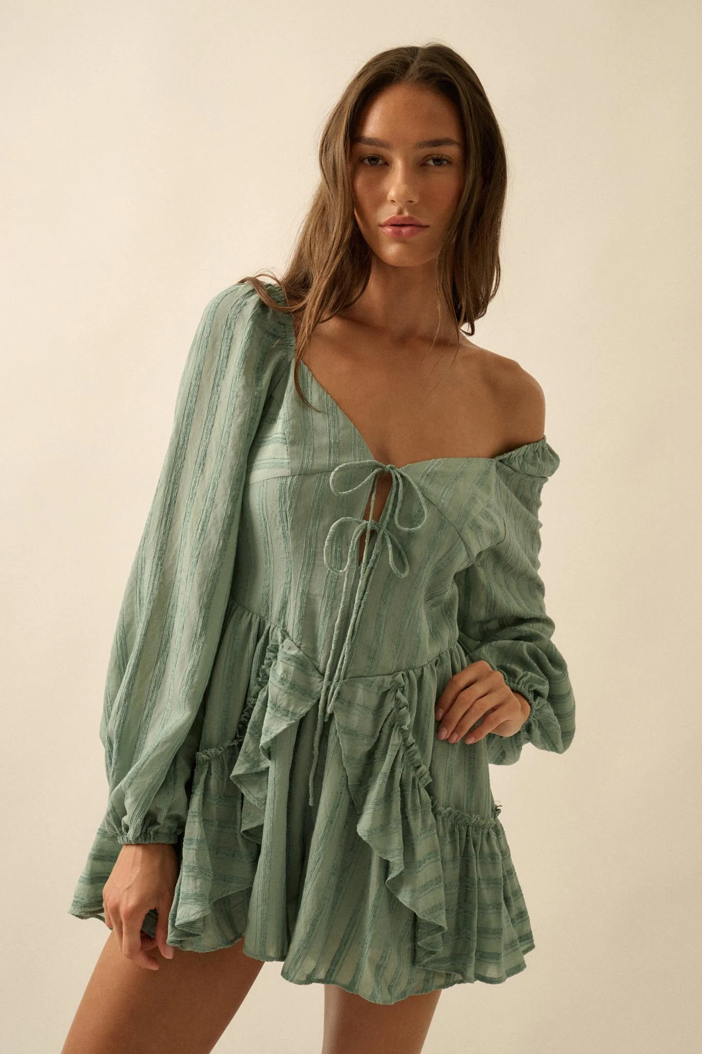 Life Is Sweet Striped Ruffle Tie-Front Romper - Image 8