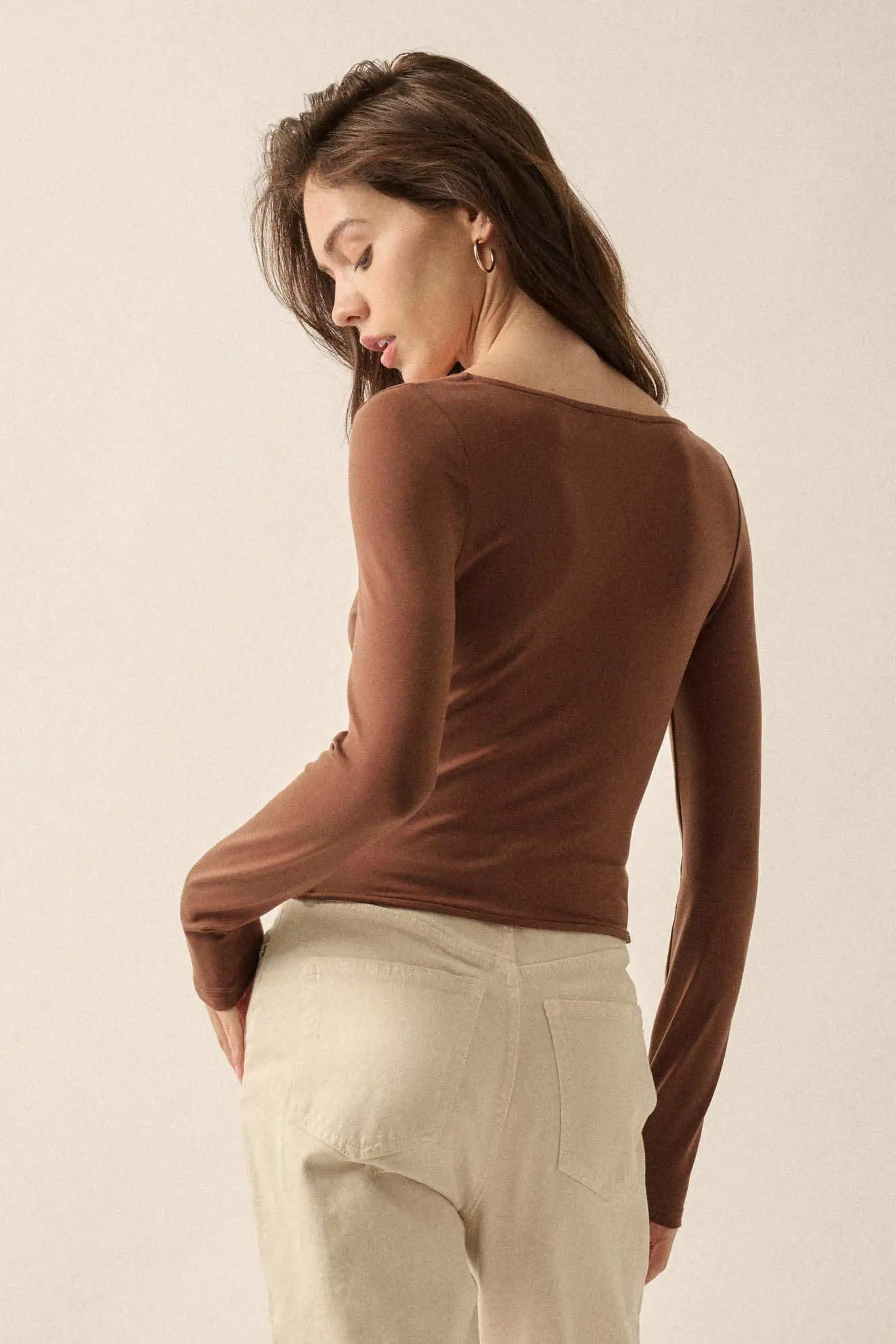 Lifted Fit Corset-Detail Long-Sleeve Top - Image 2