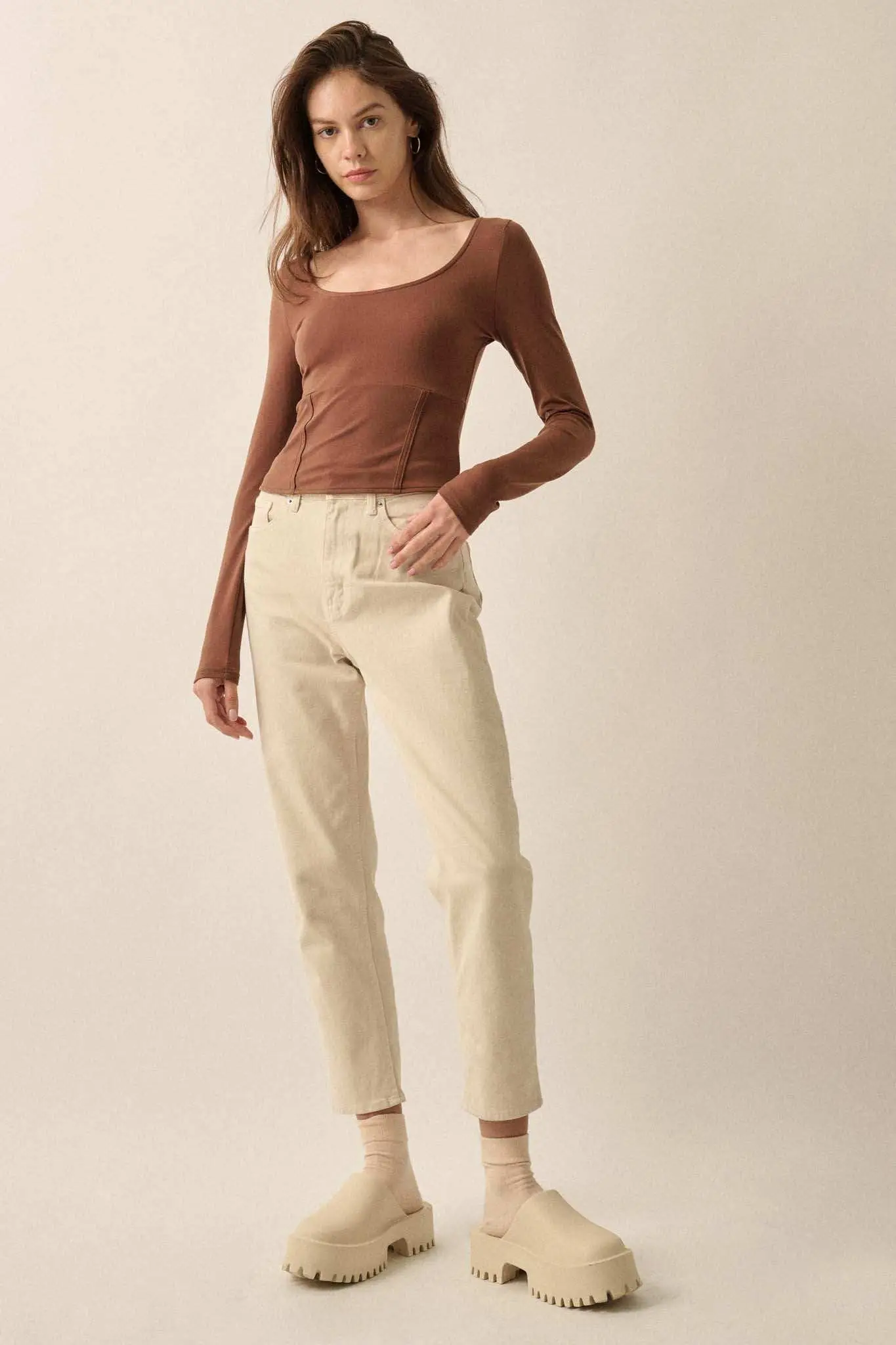 Lifted Fit Corset-Detail Long-Sleeve Top - Image 6