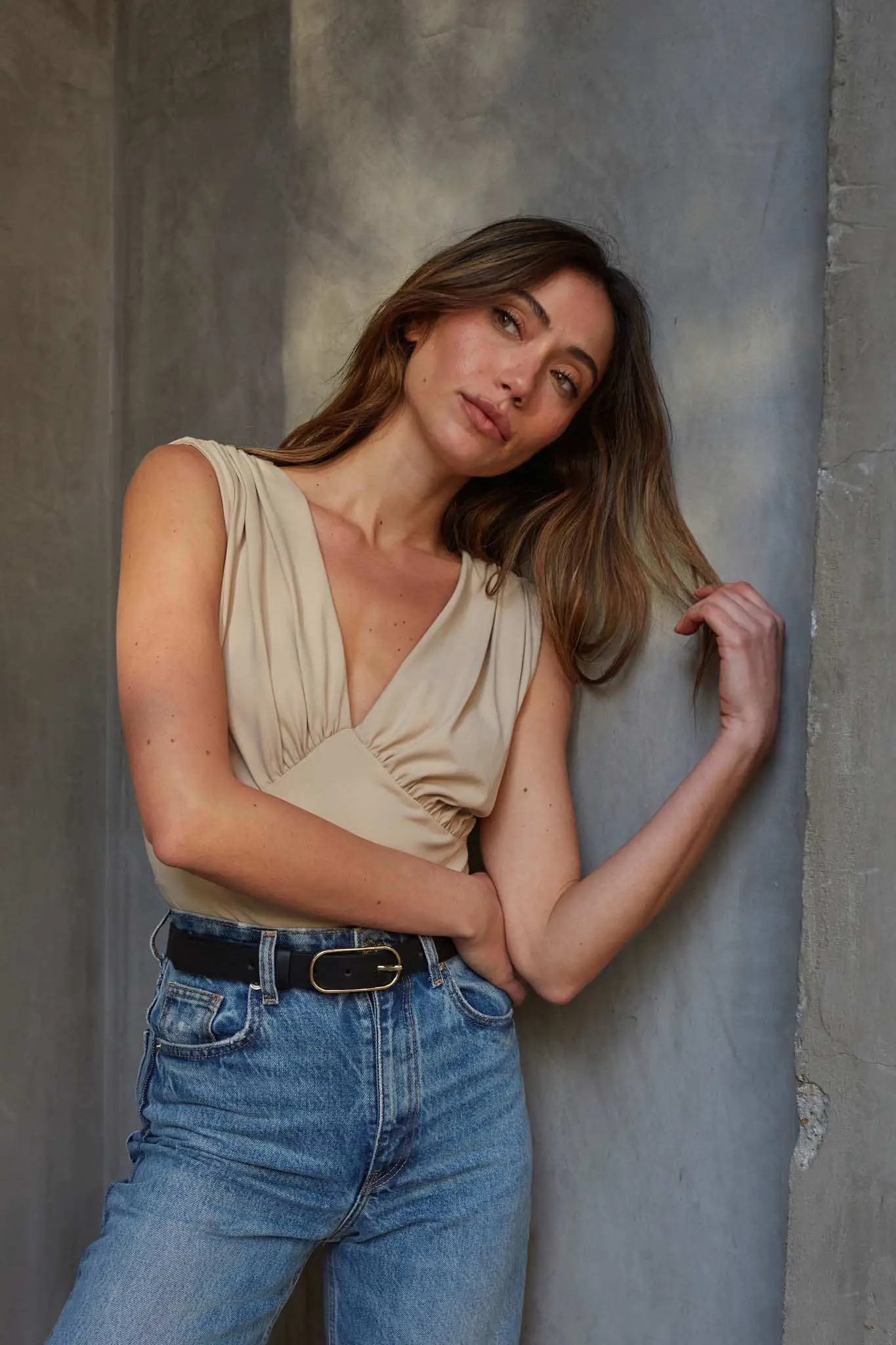 Lifted Fit Gathered Cap-Sleeve V-Neck Bodysuit - Image 2