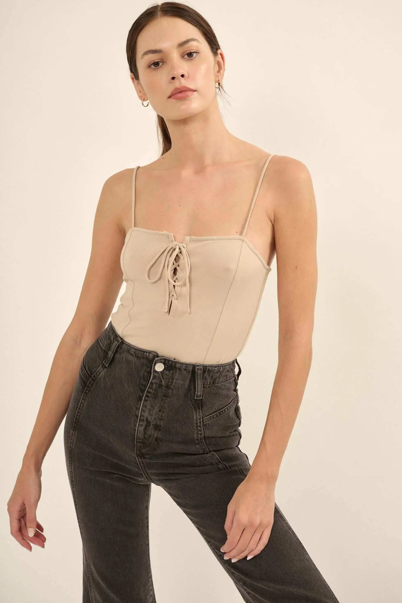 Lifted Fit Lace-Up Cami Bodysuit