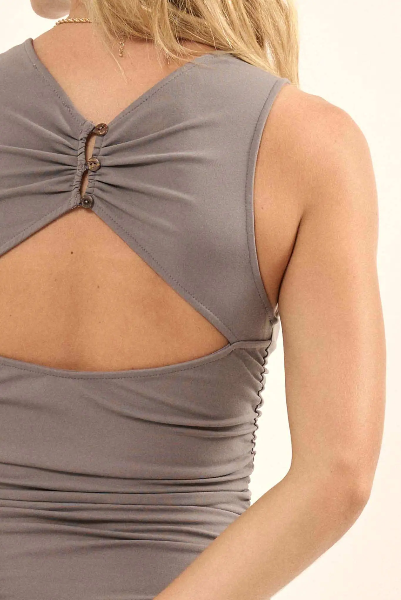 Lifted Fit Ruched Bodycon Cutout Midi Tank Dress - Image 6