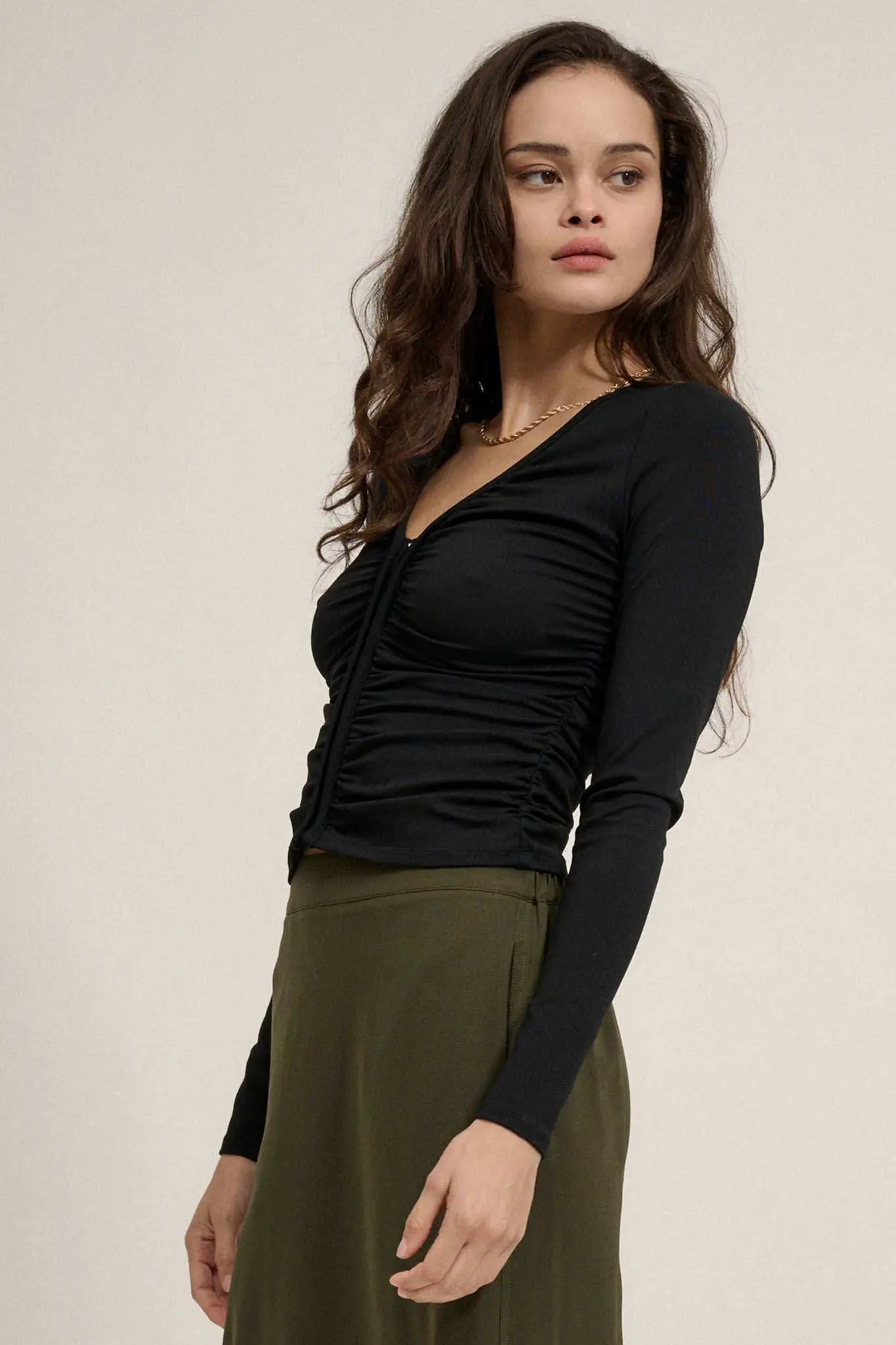 Lifted Fit Ruched Hook-Front Long-Sleeve Top - Image 5
