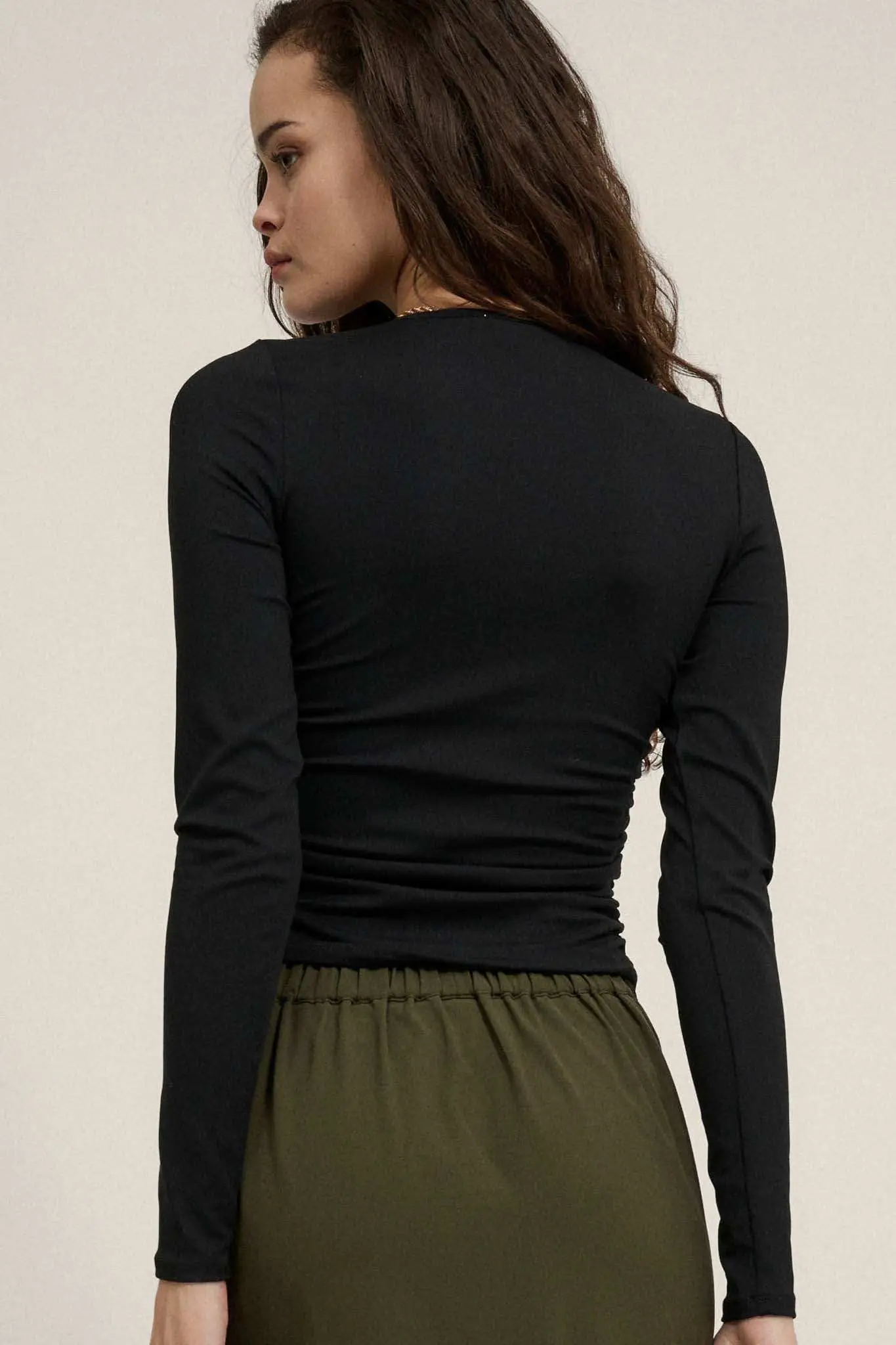 Lifted Fit Ruched Hook-Front Long-Sleeve Top - Image 8