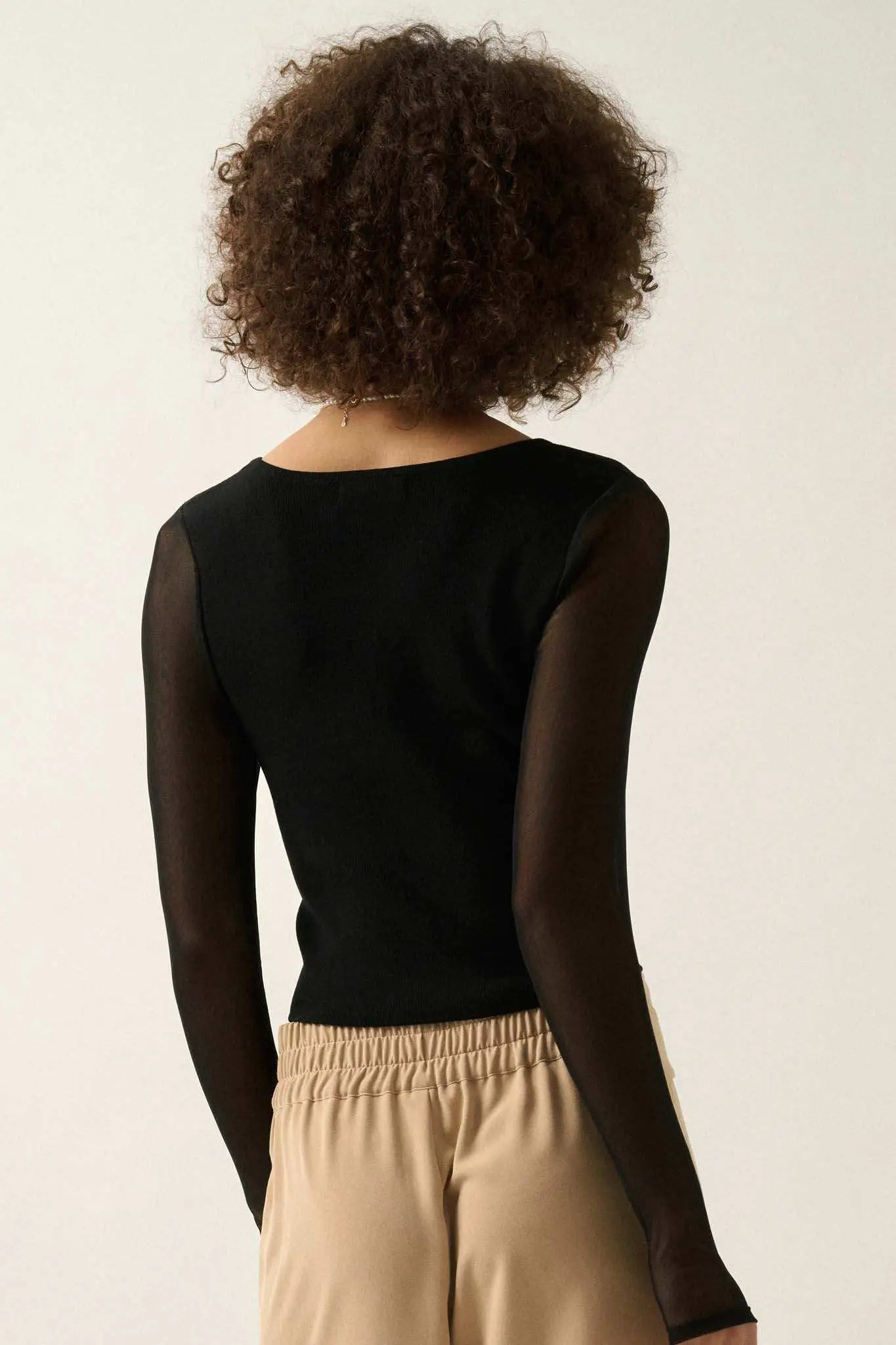 Lifted Fit Square Neck Mesh-Sleeve Crop Top - Image 10