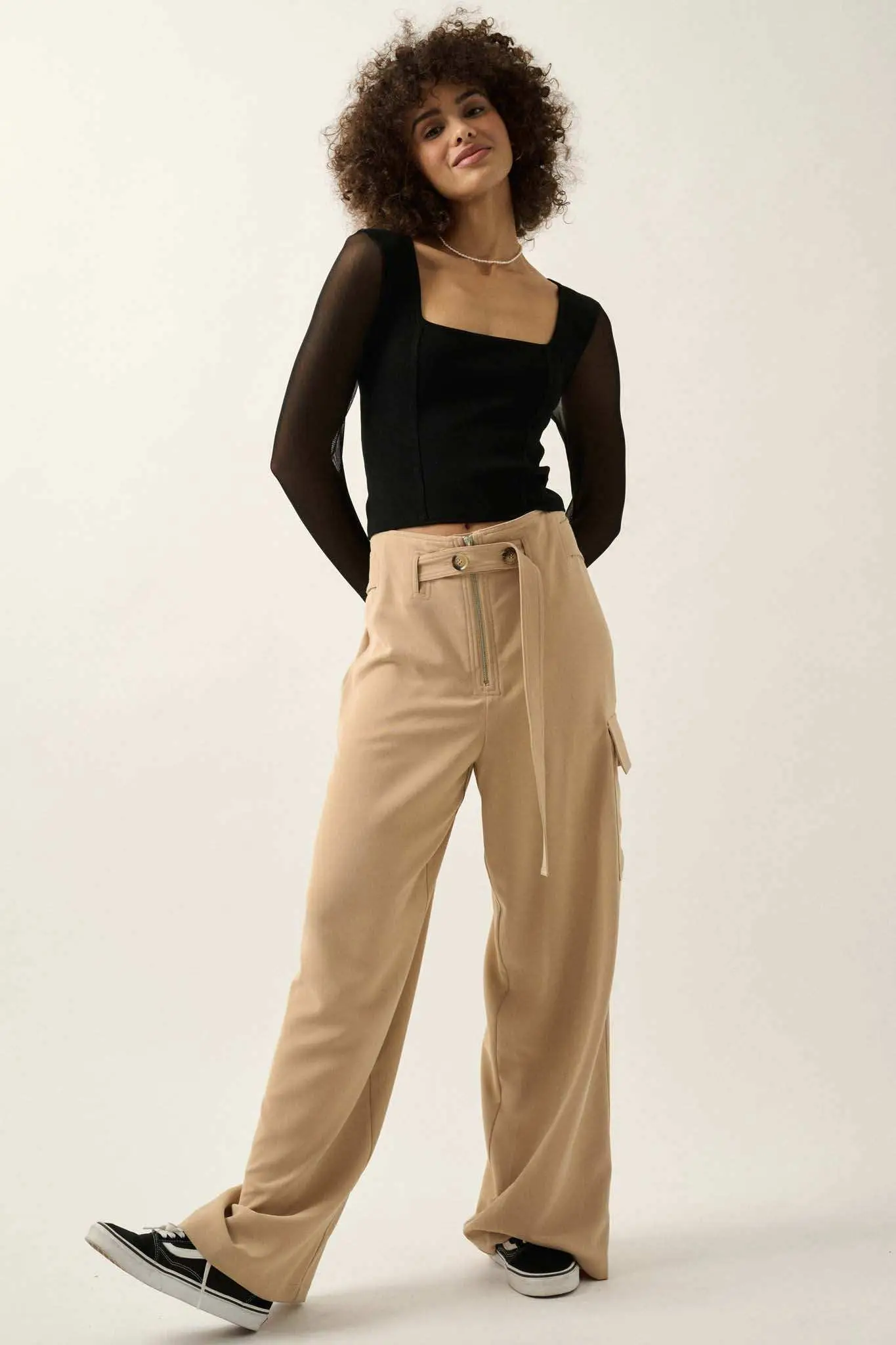 Lifted Fit Square Neck Mesh-Sleeve Crop Top - Image 8