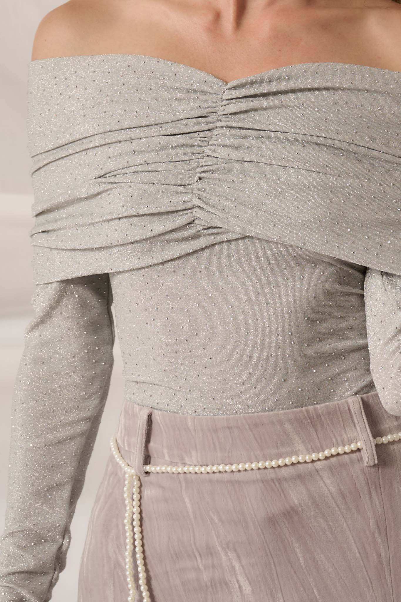 Light Years Studded Metallic Off-Shoulder Top - Image 4