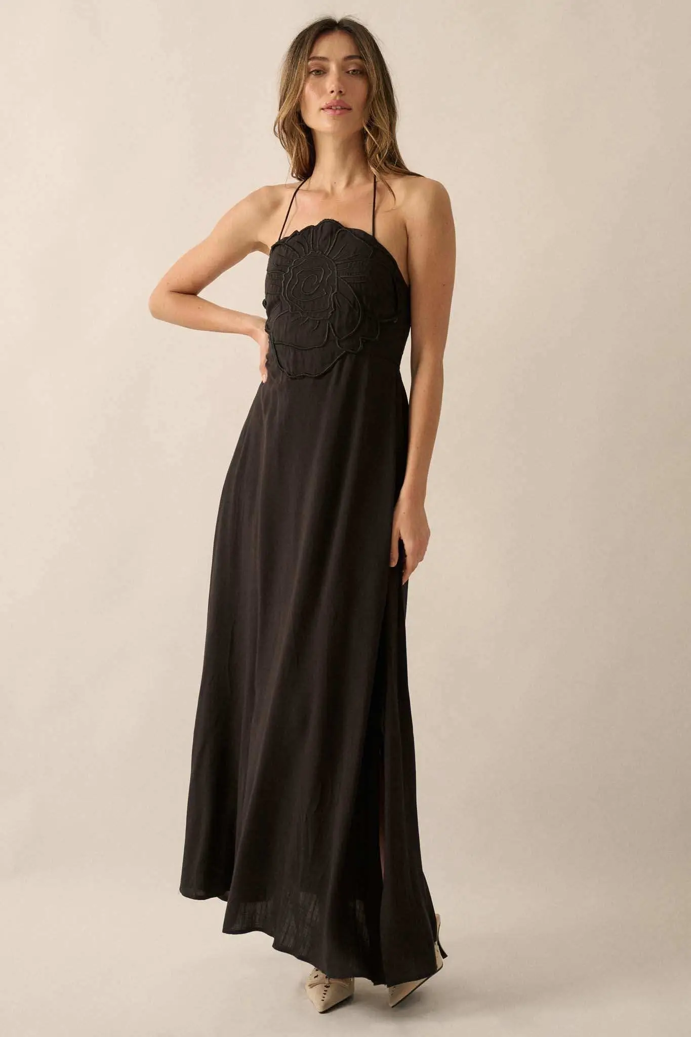 Like a Rose Embroidered Halter Maxi Dress - Image 10