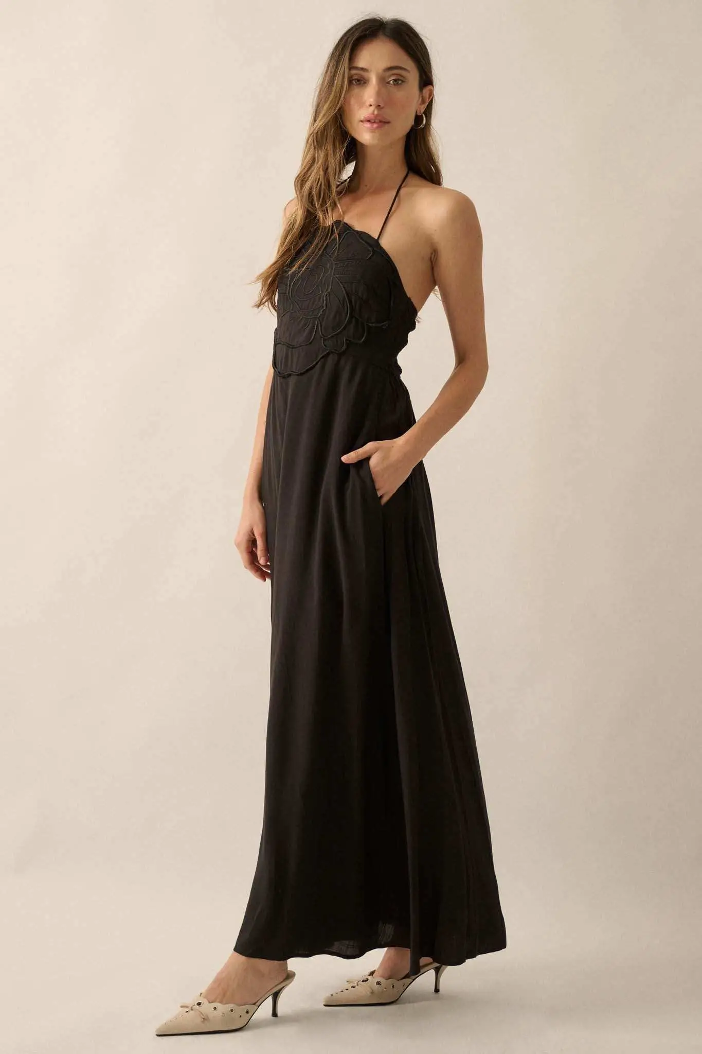 Like a Rose Embroidered Halter Maxi Dress - Image 14