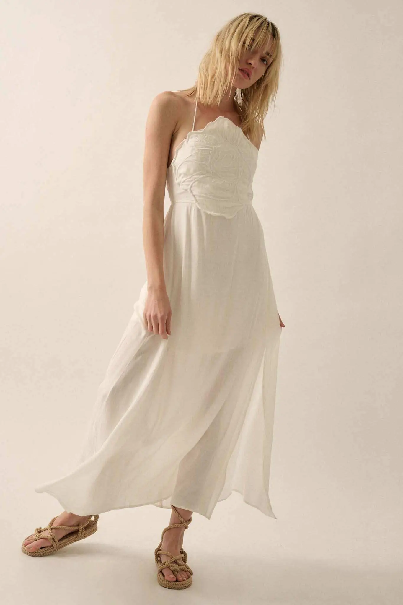 Like a Rose Embroidered Halter Maxi Dress - Image 4