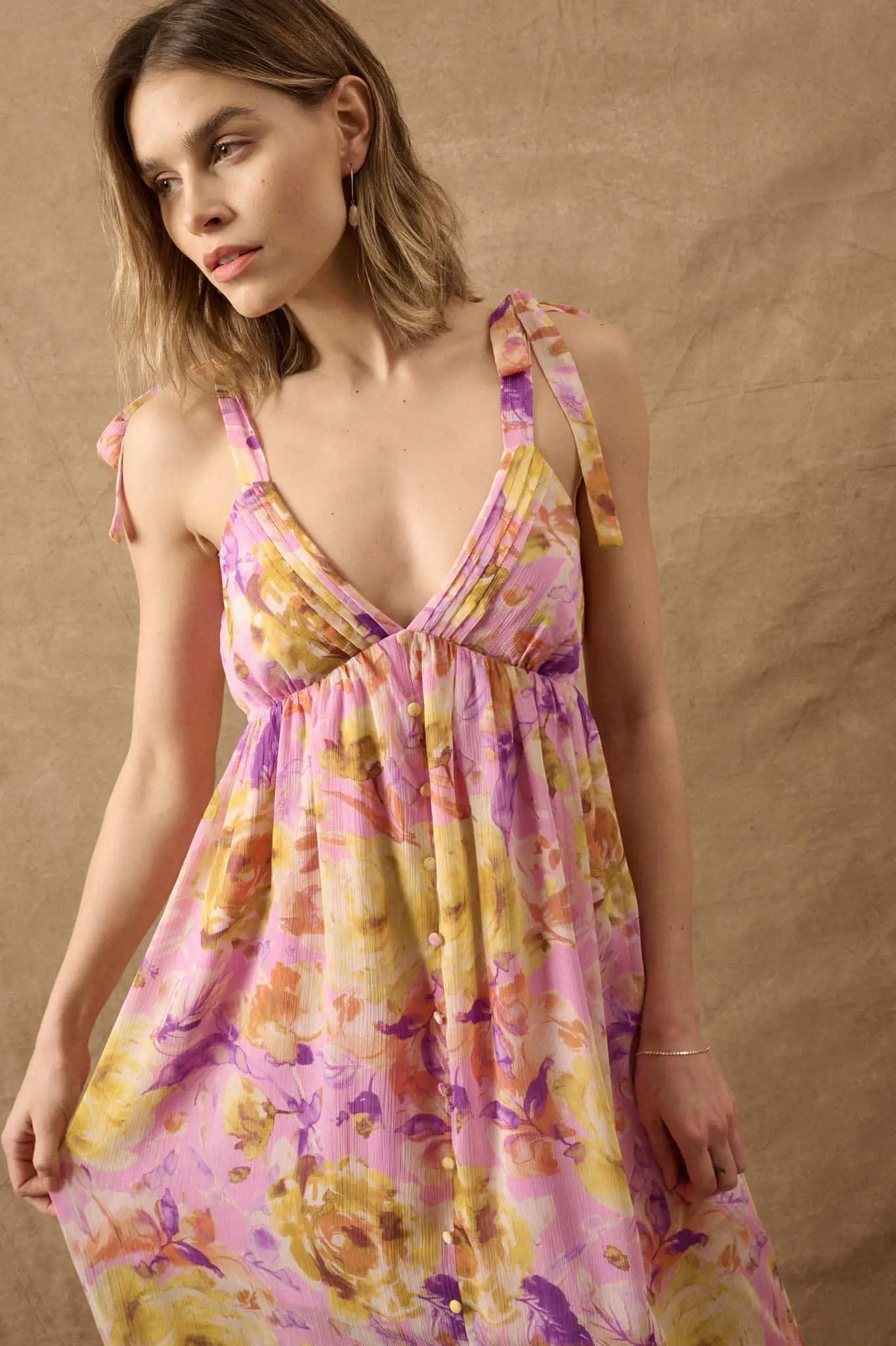 Lilac Wine Floral Chiffon Button-Front Maxi Sundress - Image 4