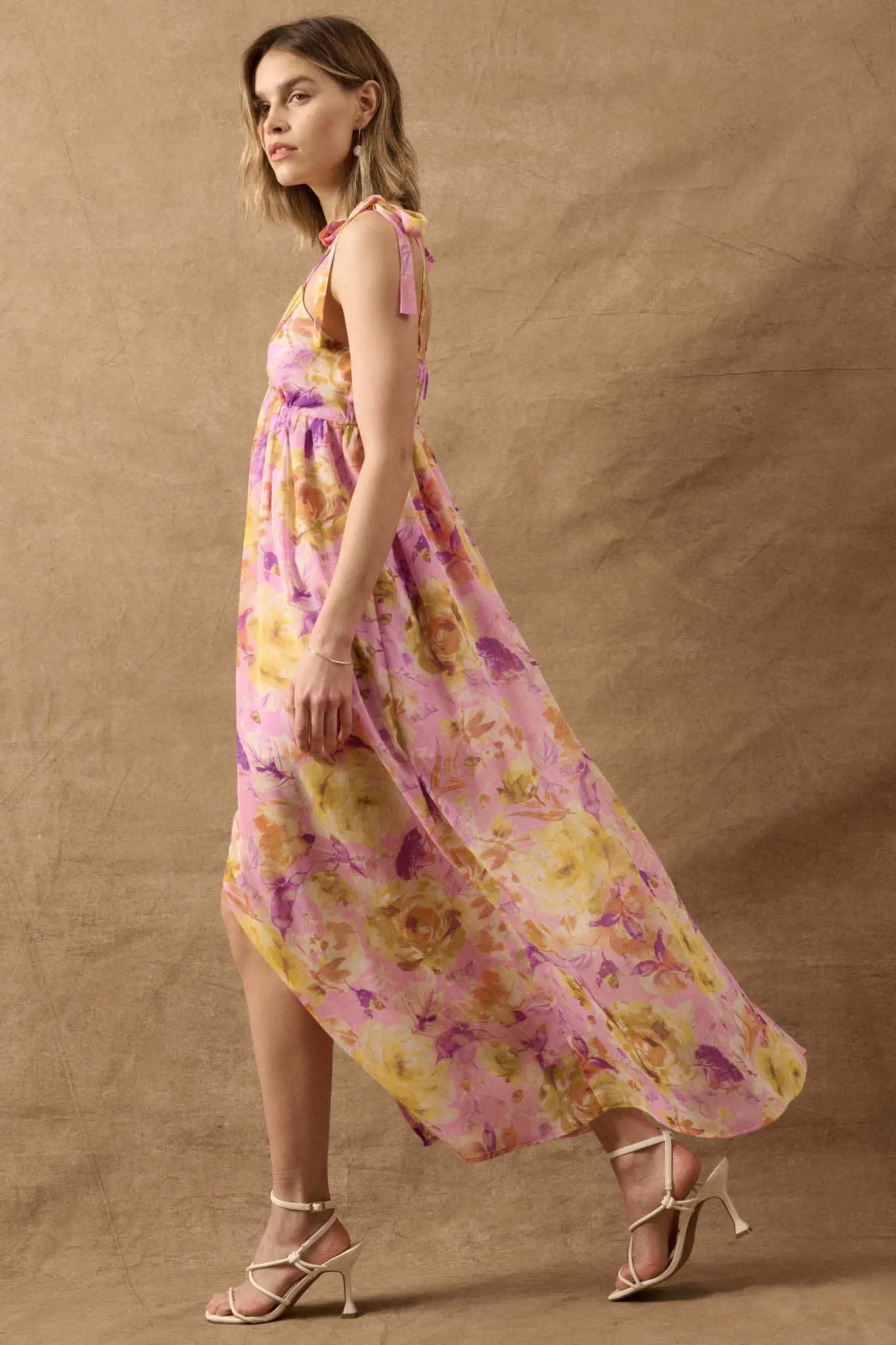 Lilac Wine Floral Chiffon Button-Front Maxi Sundress - Image 5