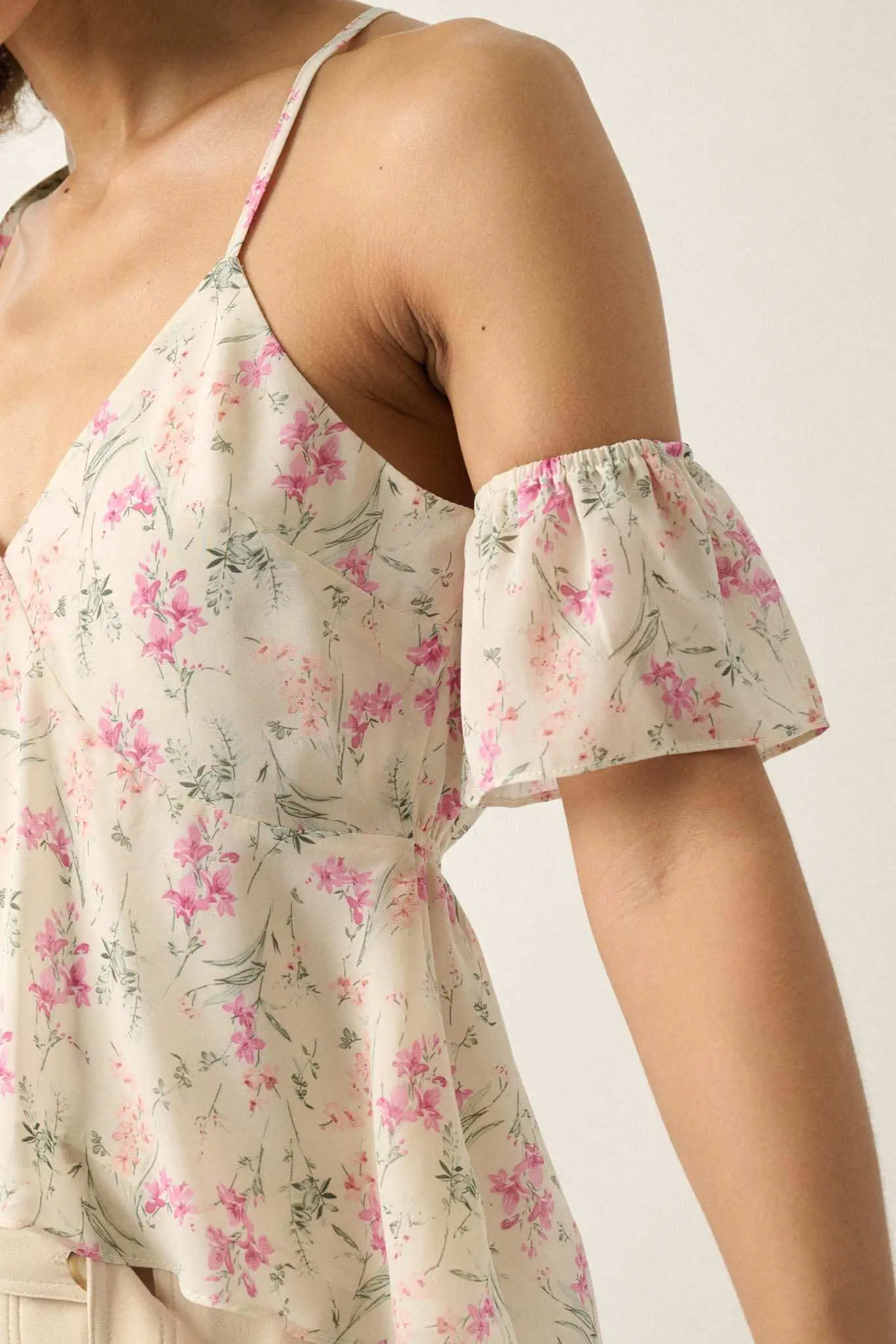 Lily Lover Floral Chiffon Cold Shoulder Cami Top - Image 3