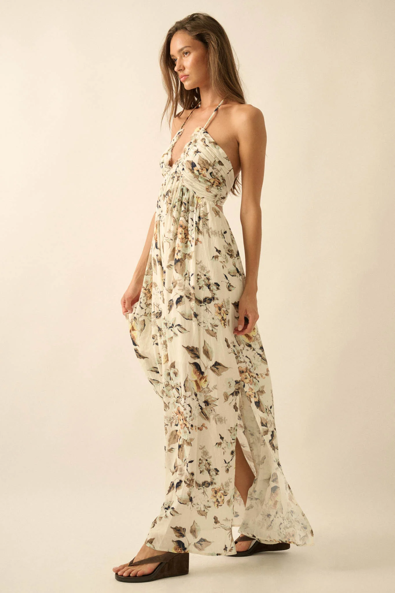 Linda Flora Floral Tie-Back Halter Maxi Dress - Image 8