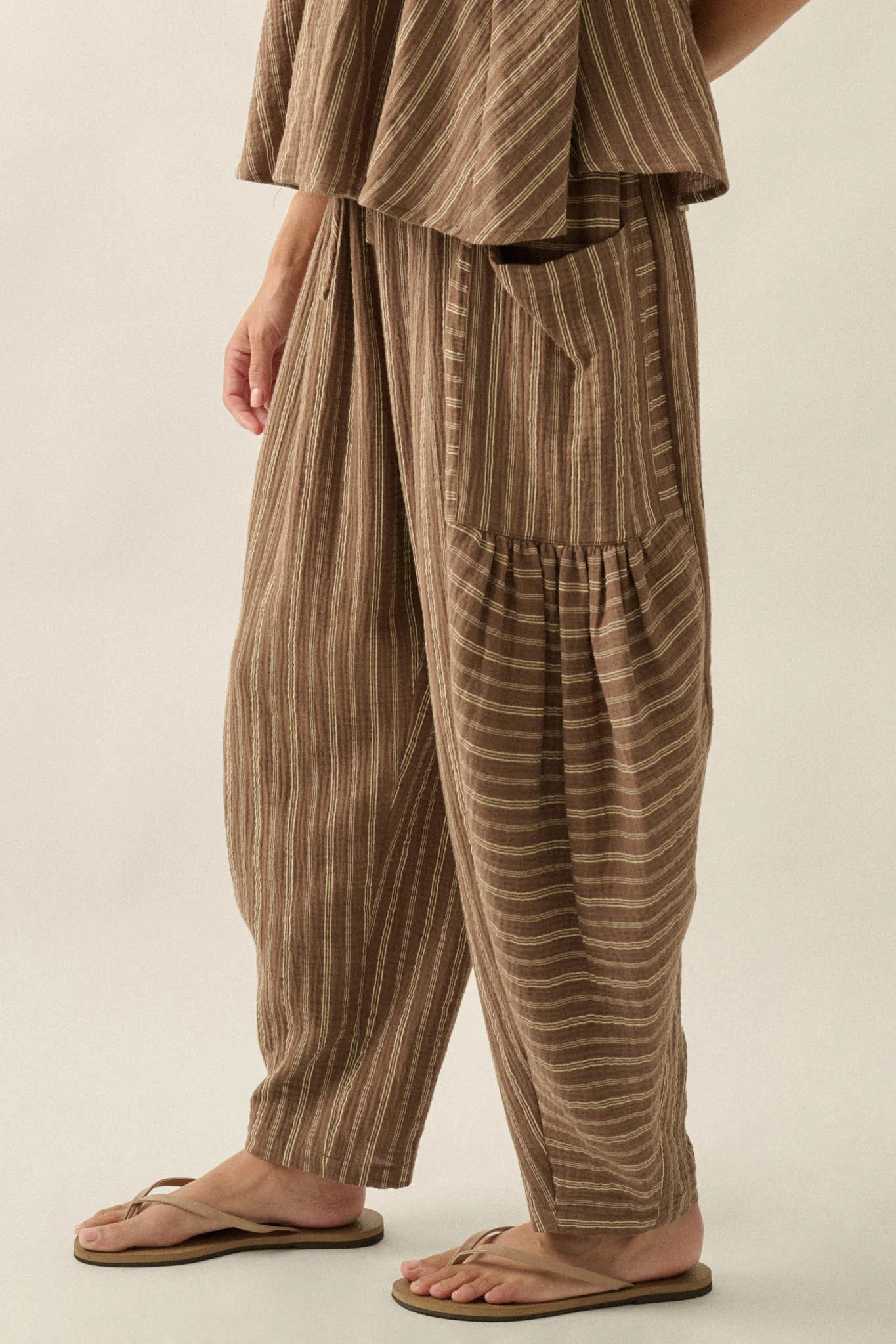 Line in the Sand Striped Cotton Barrel Pants - Image 14
