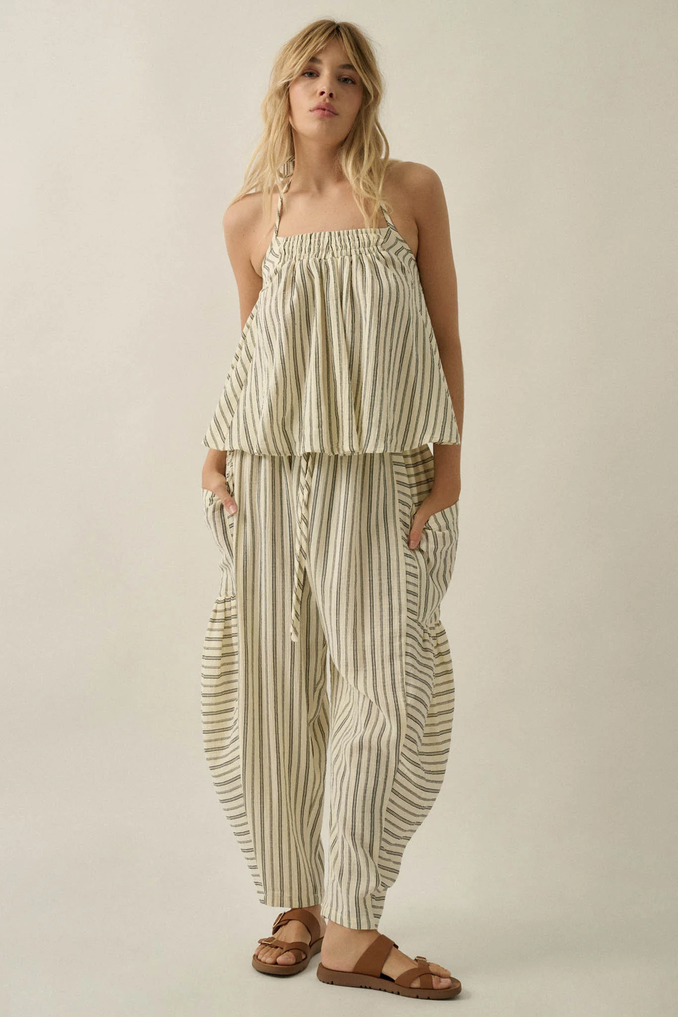 Line in the Sand Striped Cotton Barrel Pants - Image 4