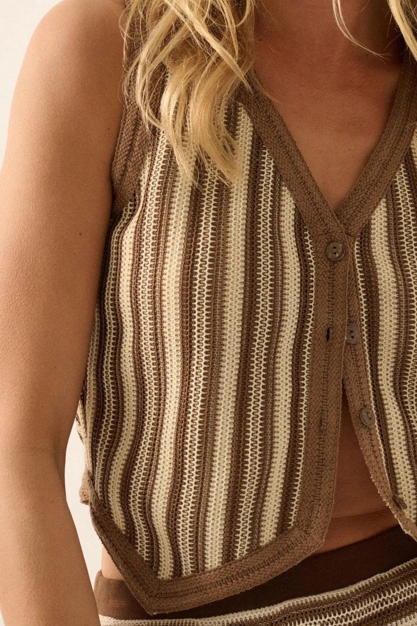 Line It Up Striped Knit Cropped Button-Up Vest - Image 8