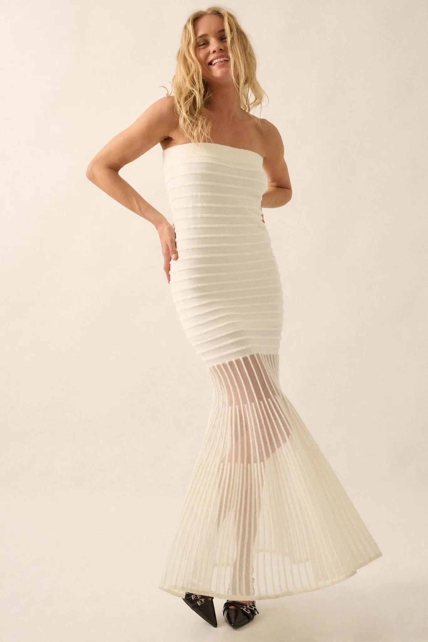 Line of Beauty Ribbed Knit Strapless Maxi Dress
