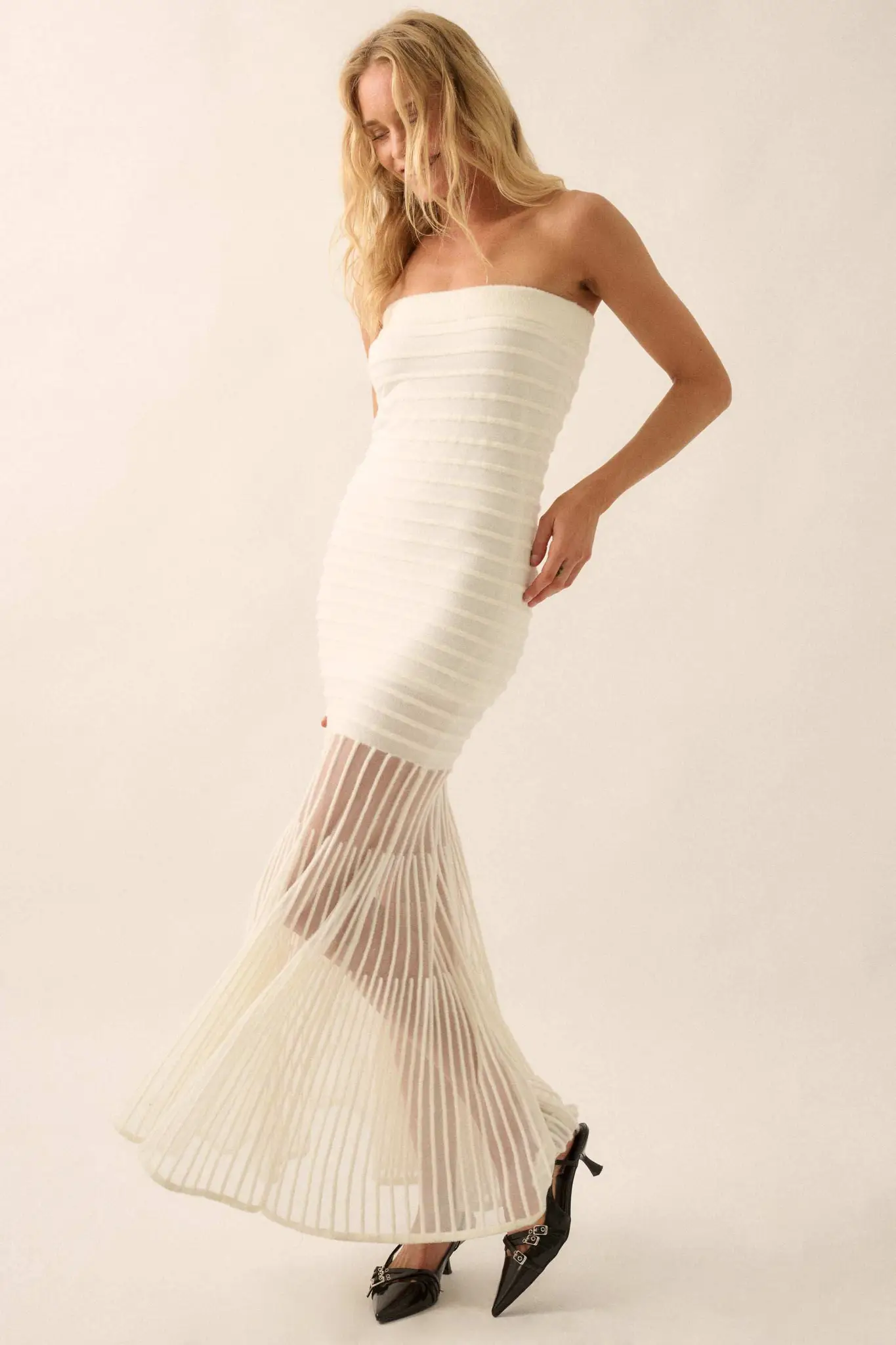 Line of Beauty Ribbed Knit Strapless Maxi Dress - Image 5