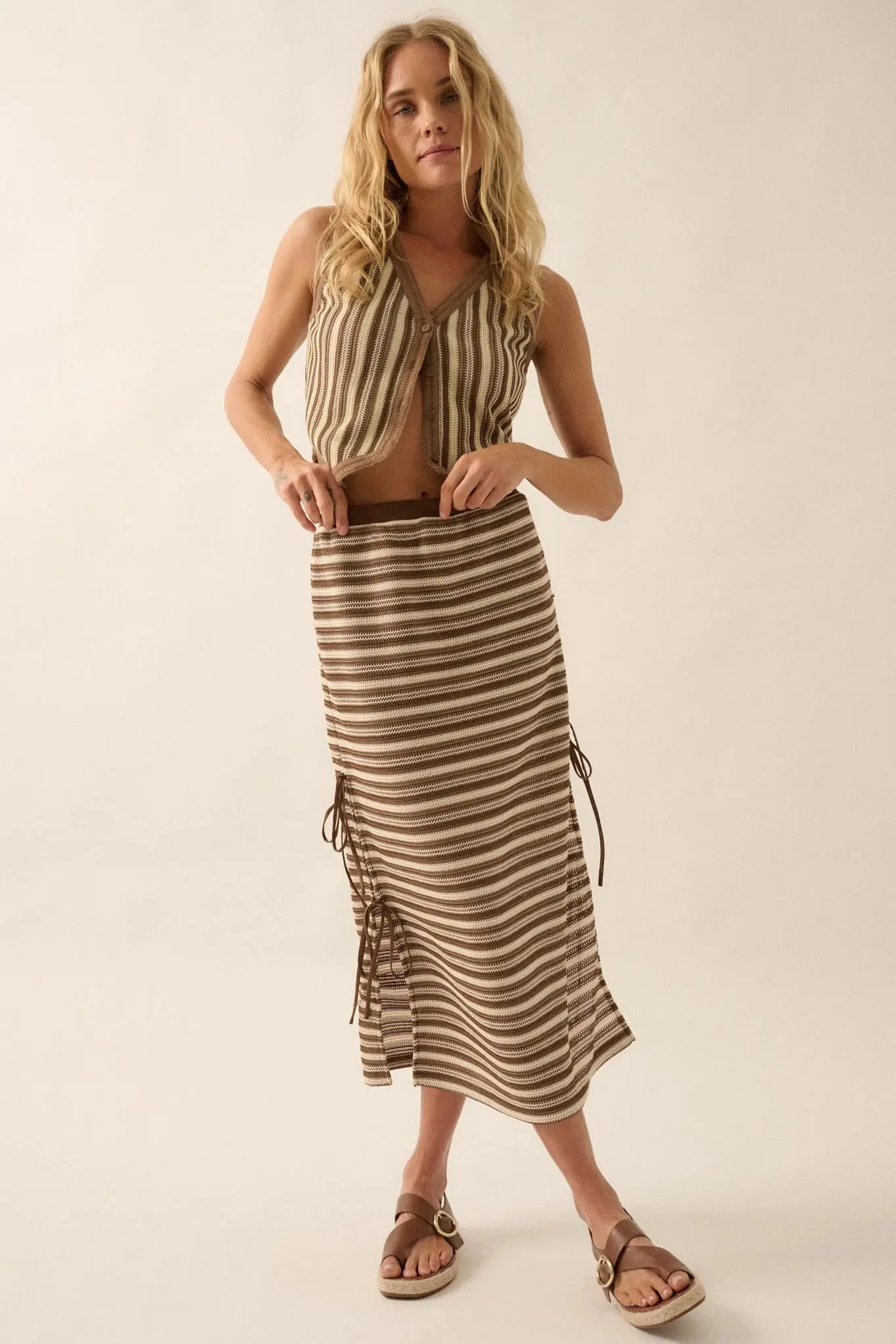 Line of Sight Striped Knit Side-Tie Midi Skirt - Image 10