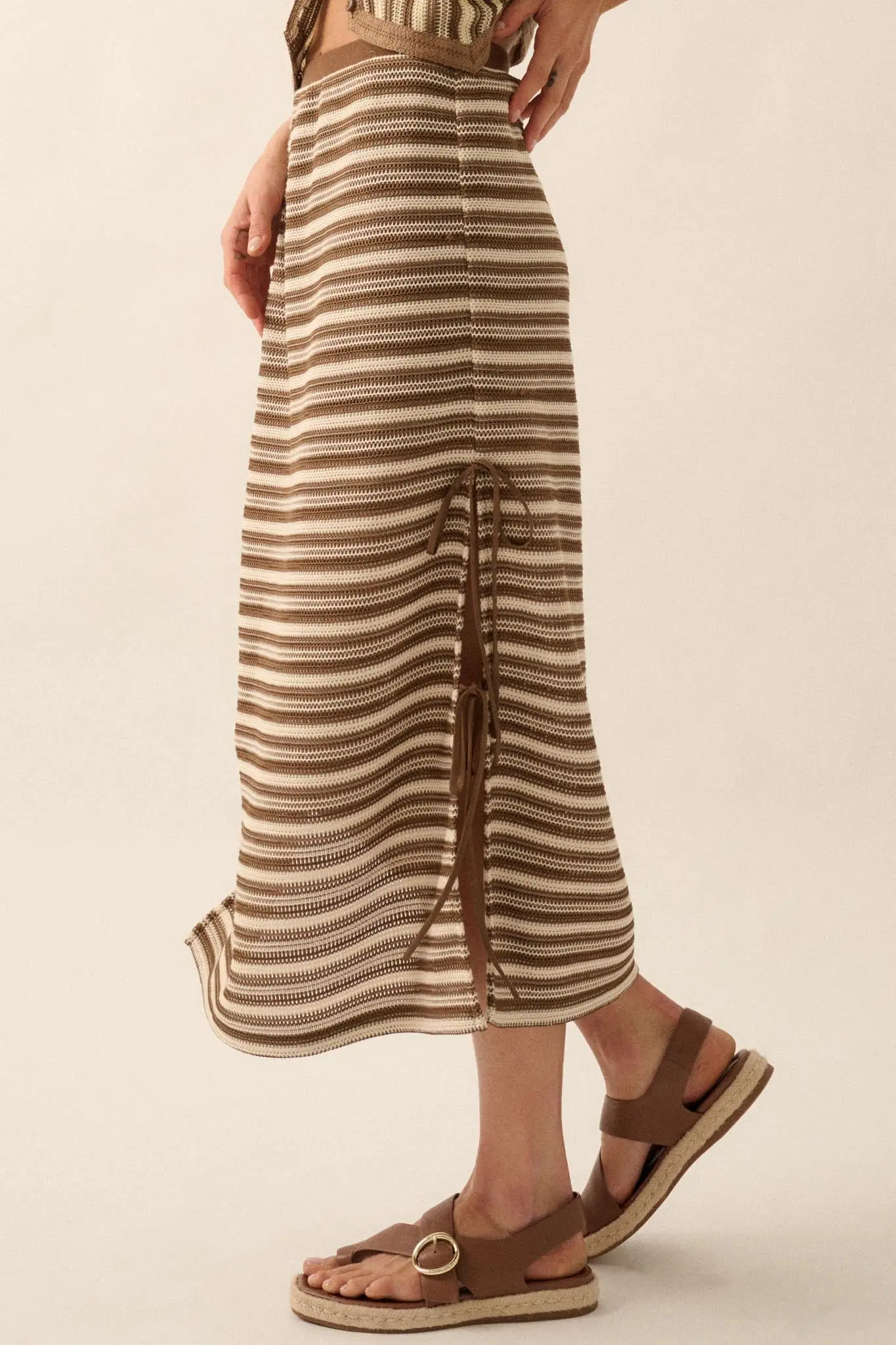 Line of Sight Striped Knit Side-Tie Midi Skirt - Image 11
