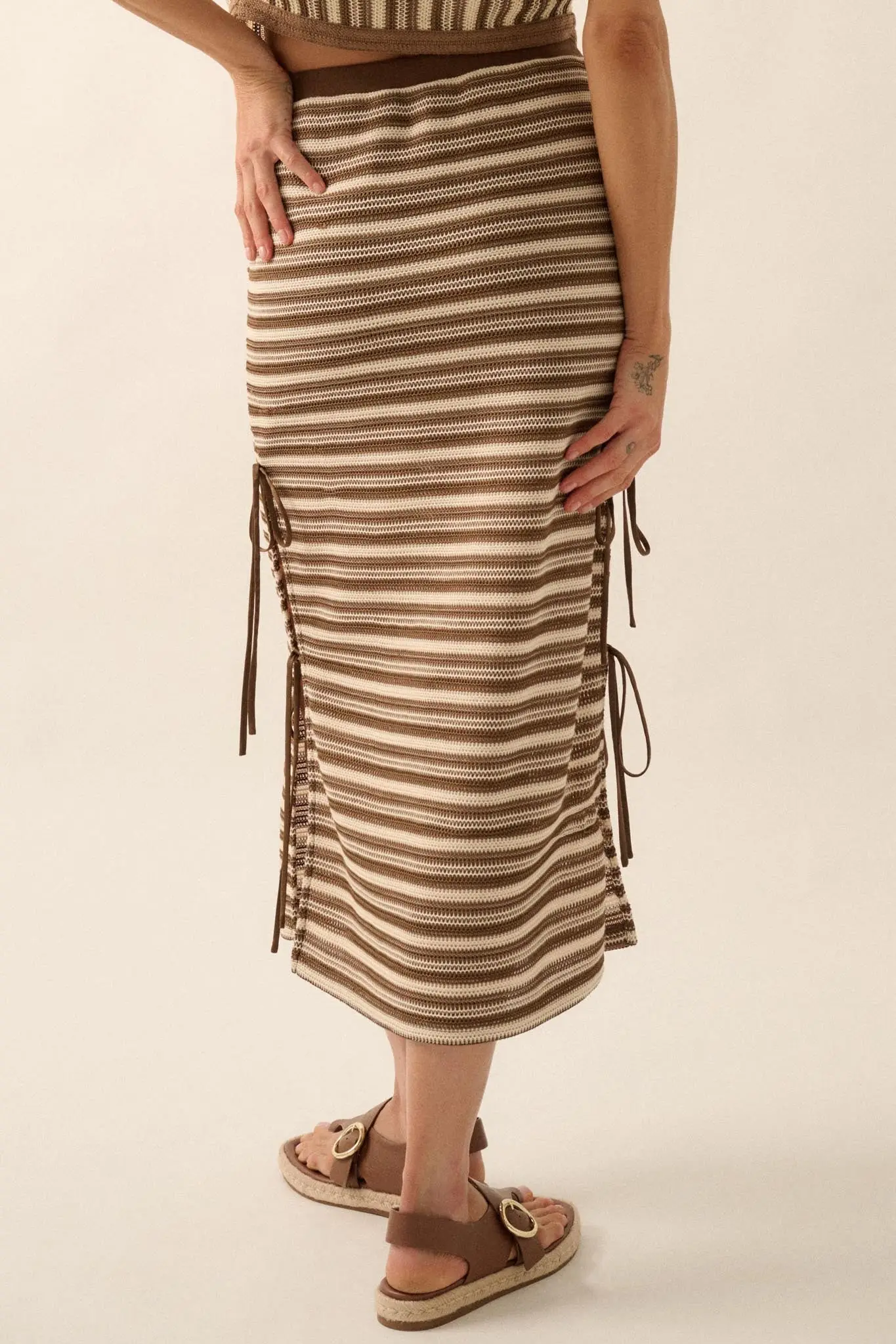 Line of Sight Striped Knit Side-Tie Midi Skirt - Image 12