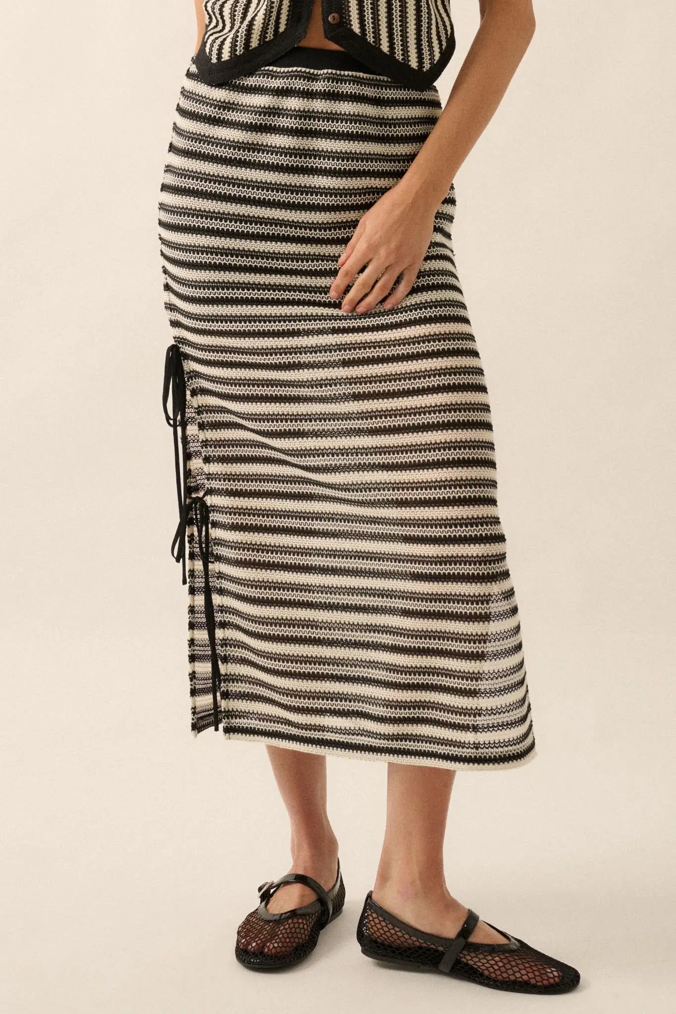 Line of Sight Striped Knit Side-Tie Midi Skirt - Image 2