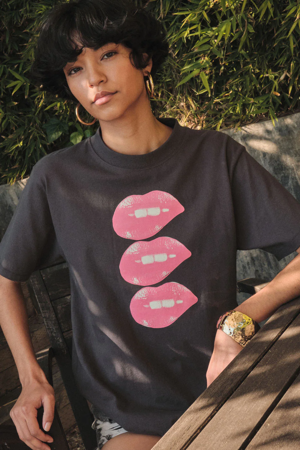 Lip Bite Vintage-Print Garment-Dyed Graphic Tee - Image 2