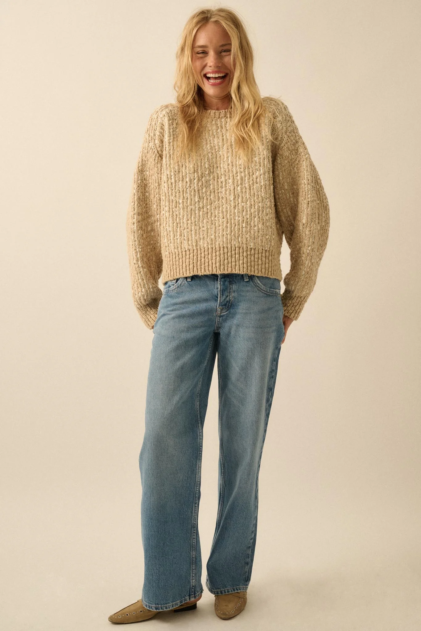 Live and Learn Marled Boucle Rib-Knit Sweater - Image 4
