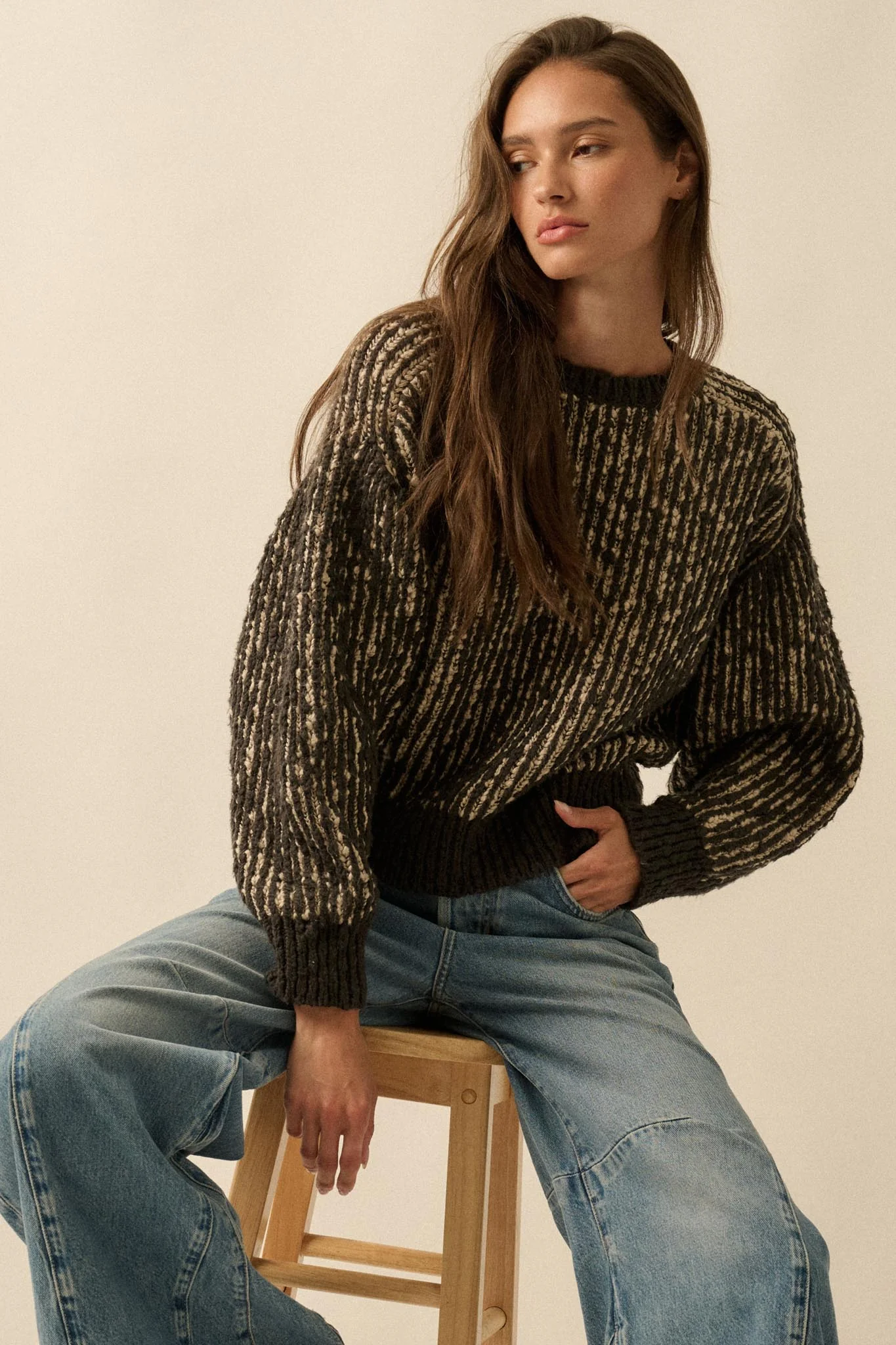 Live and Learn Marled Boucle Rib-Knit Sweater - Image 7